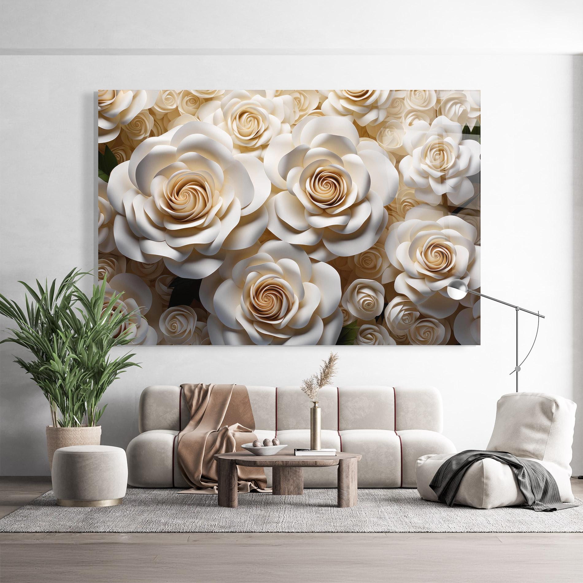 Tablou Sticla Cream Roses Wall mockup 9