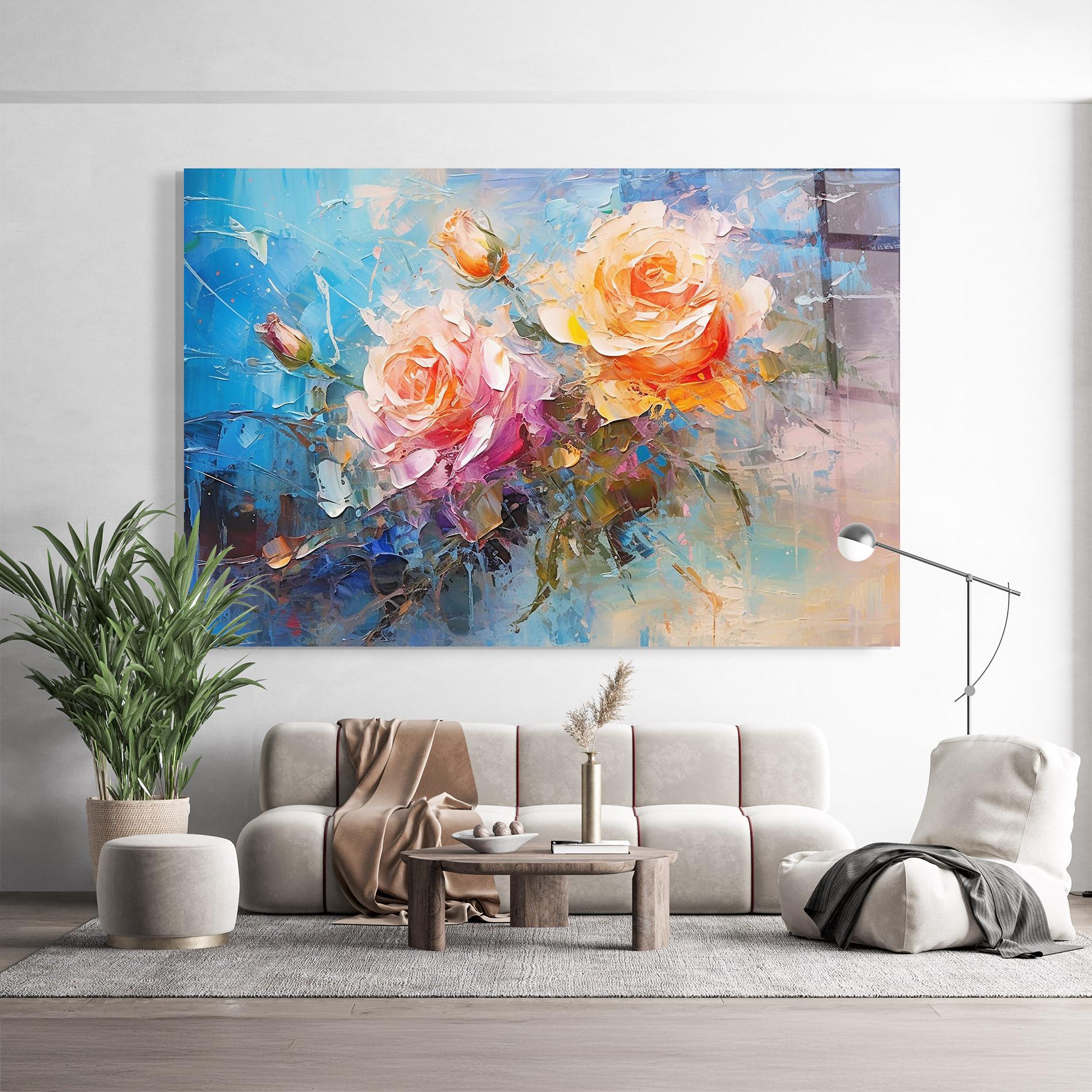 Tablou Sticla Light Orange Rose Painting mockup 9