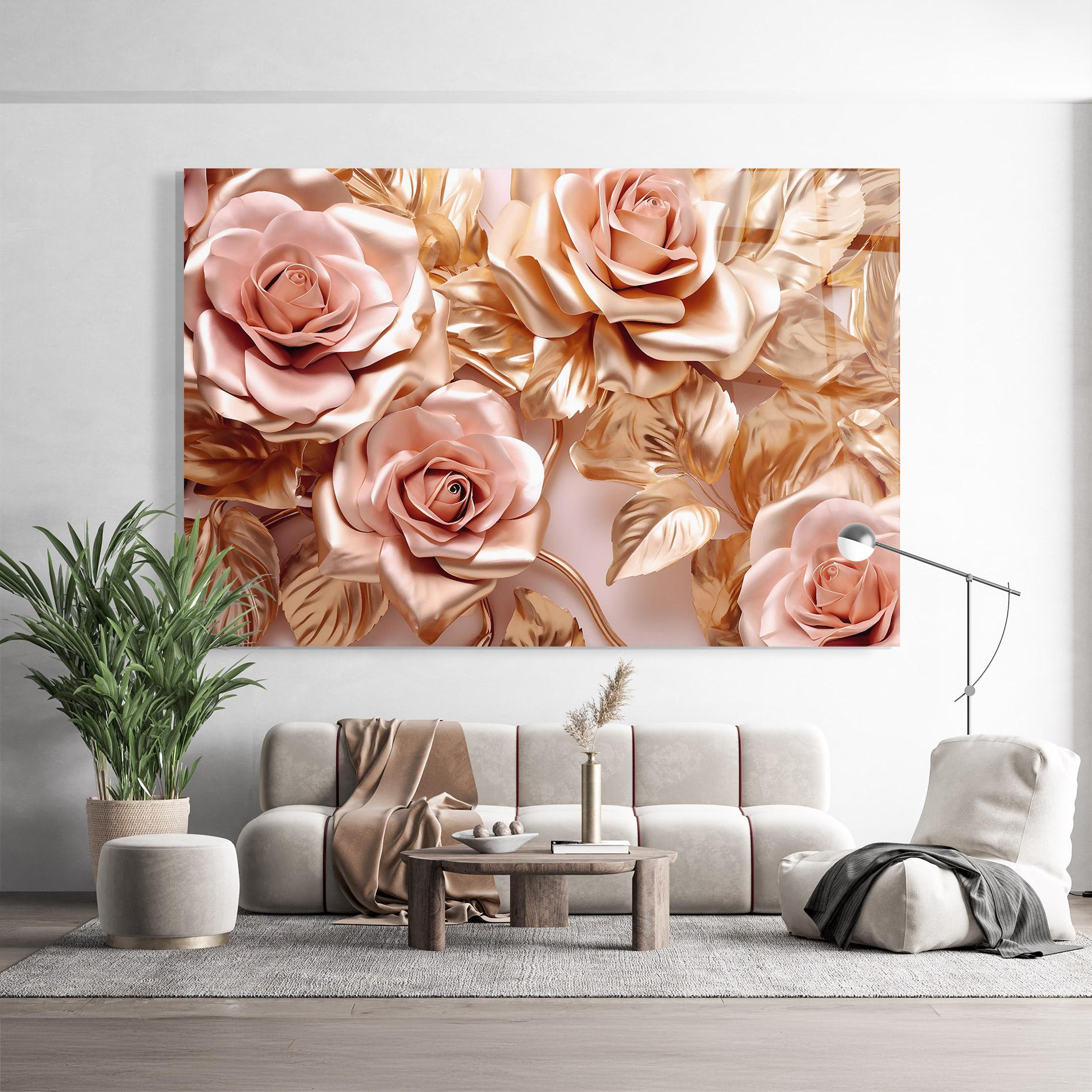 Tablou Sticla Pink Golden Roses mockup 9