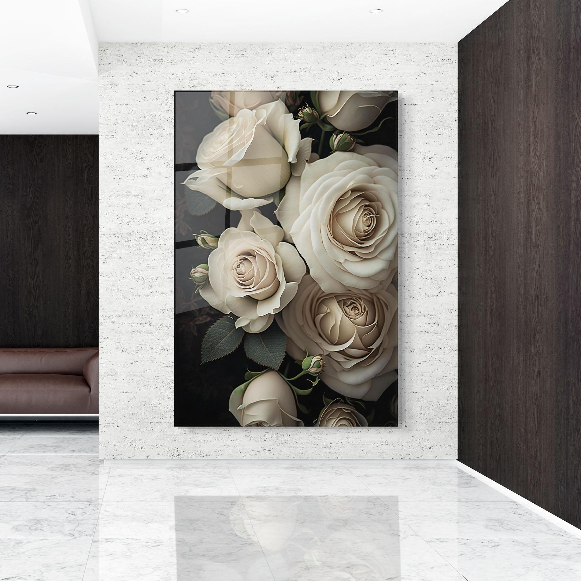 Tablou Sticla Cream Roses Close Up mockup 9
