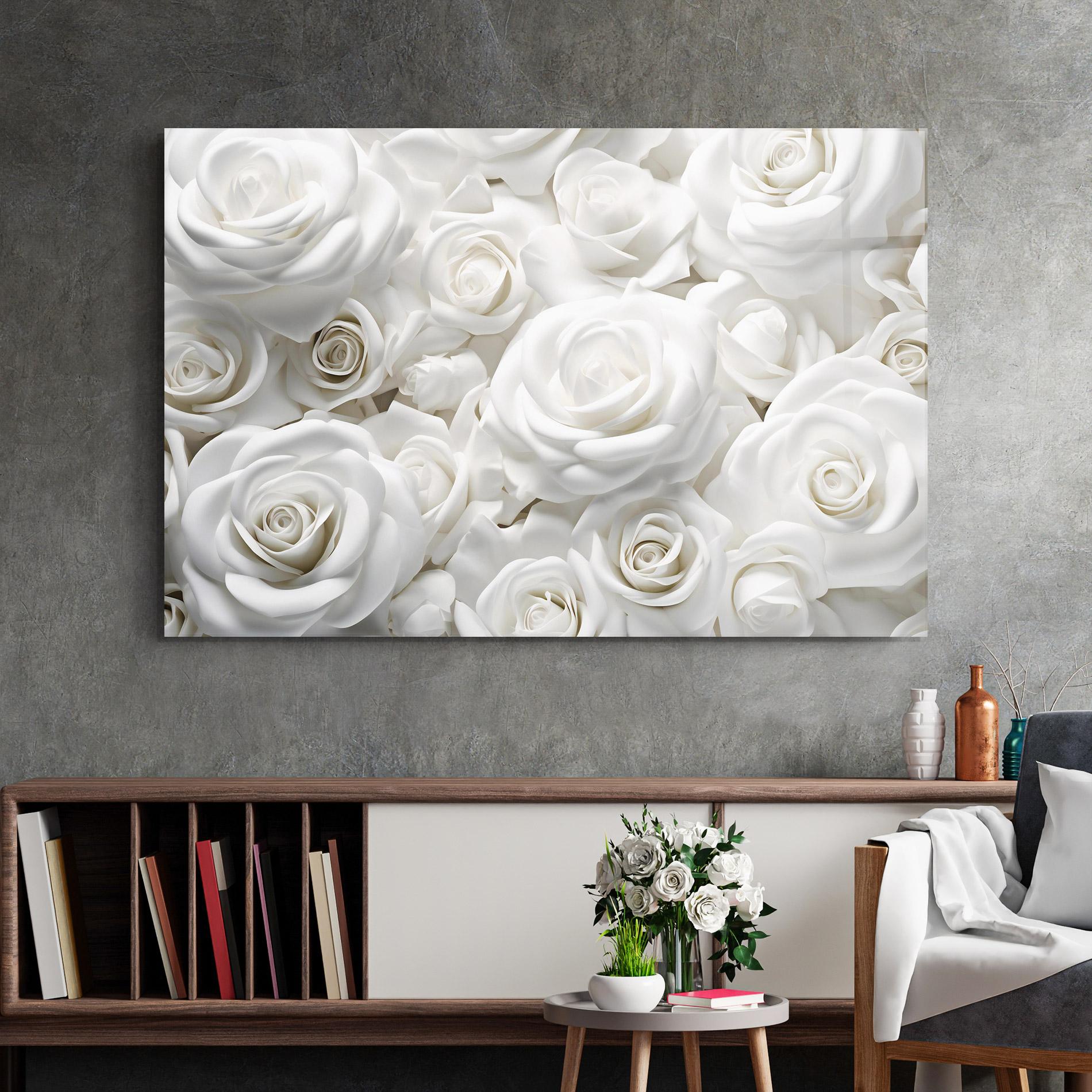 Tablou Sticla 3d White Roses mockup 2