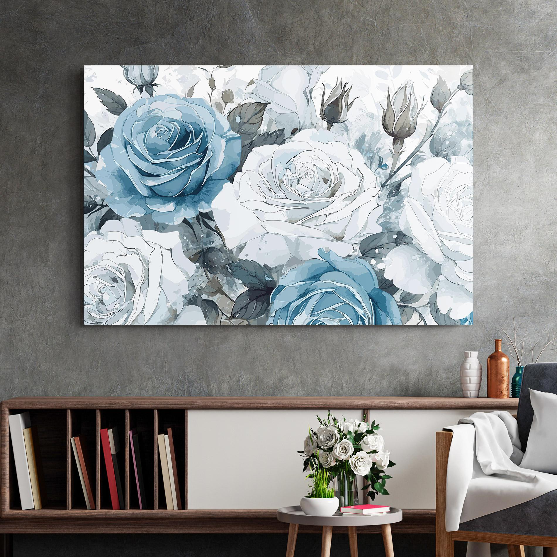 Tablou Sticla Blue White Rose mockup 2