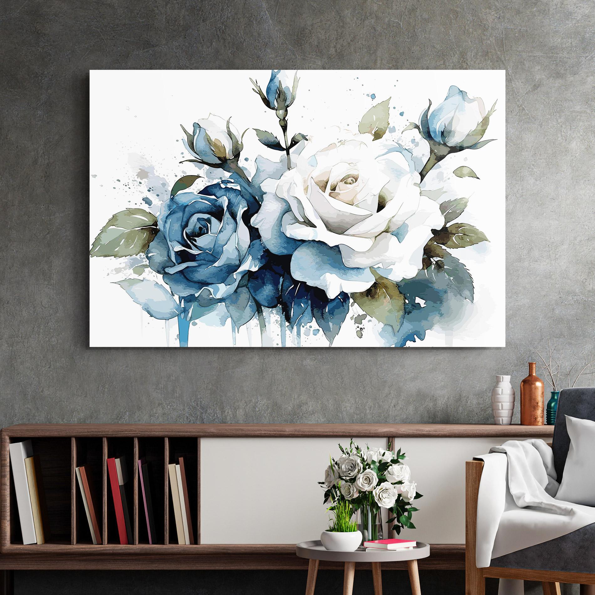 Tablou Sticla Blue White Roses mockup 2