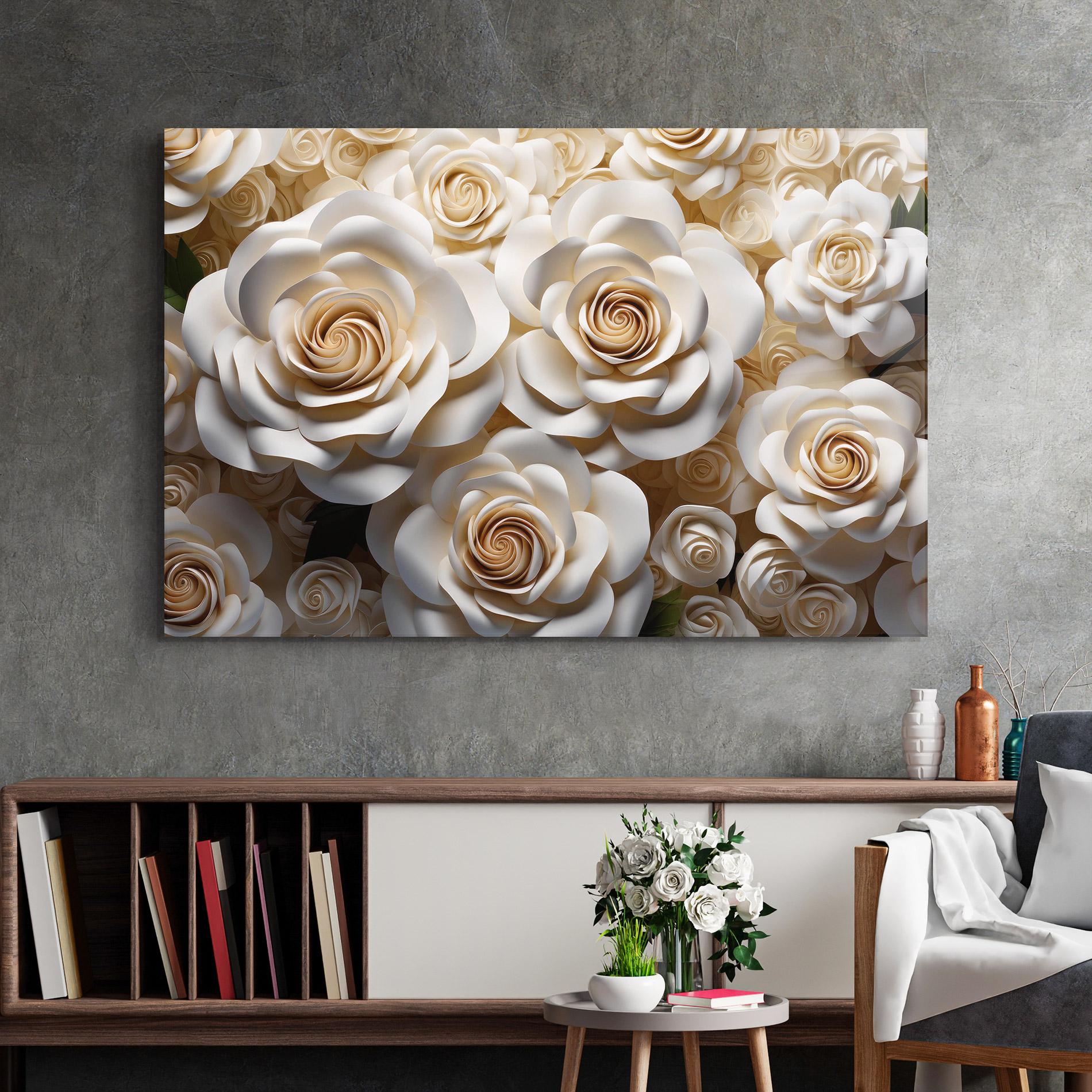 Tablou Sticla Cream Roses Wall mockup 2