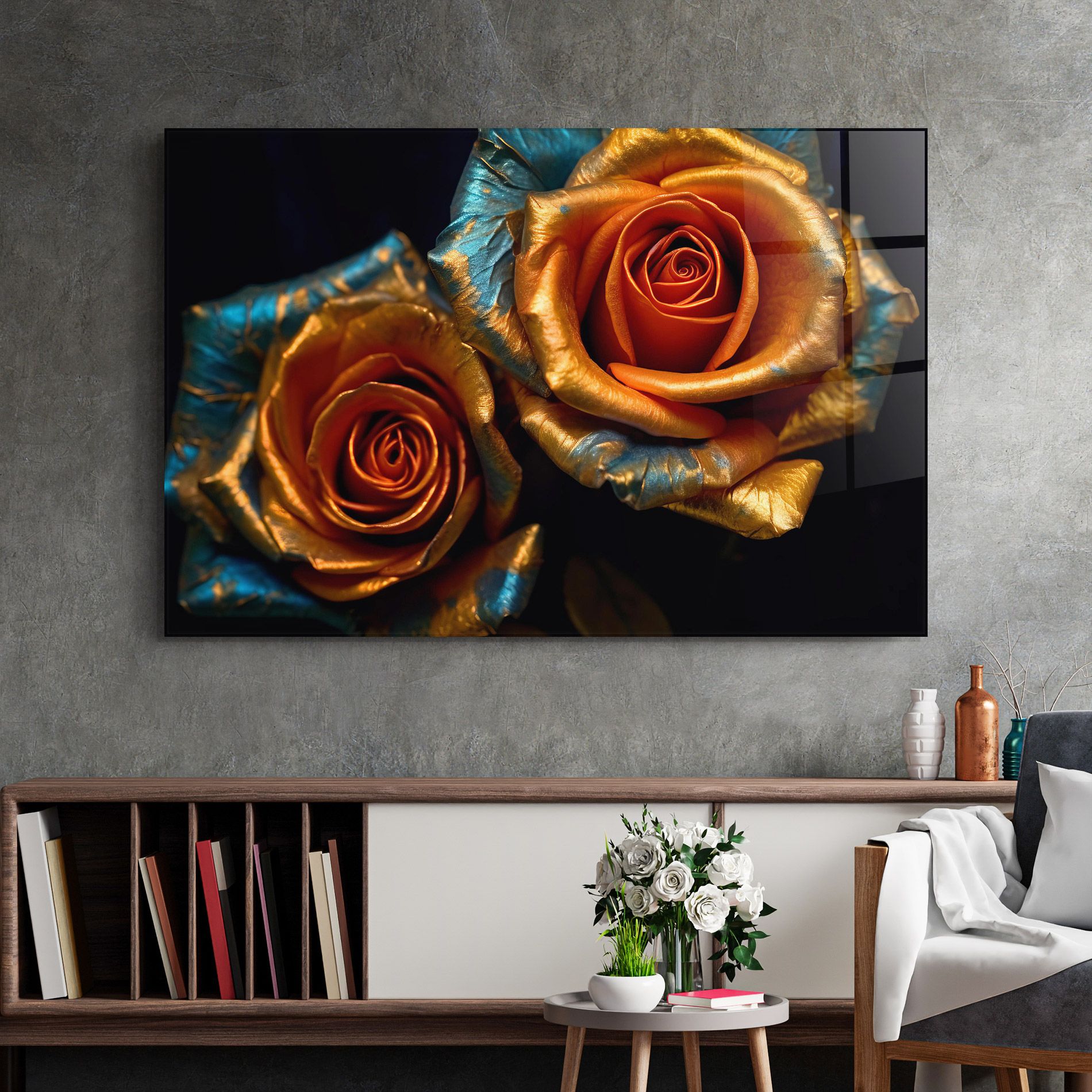 Golden Blue Roses mockup 2