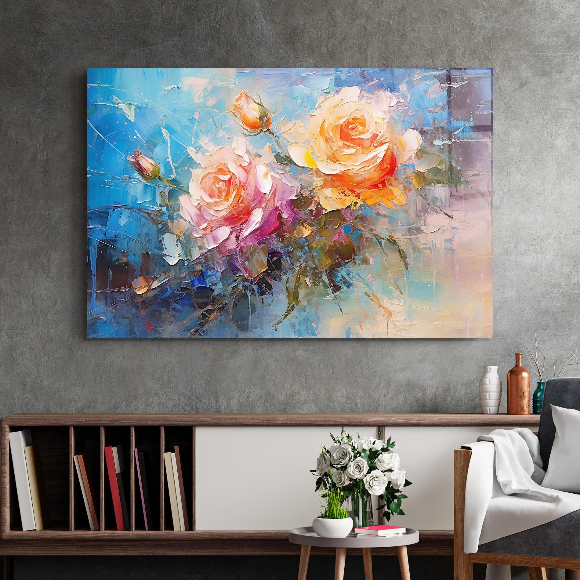 Tablou Sticla Light Orange Rose Painting mockup 2