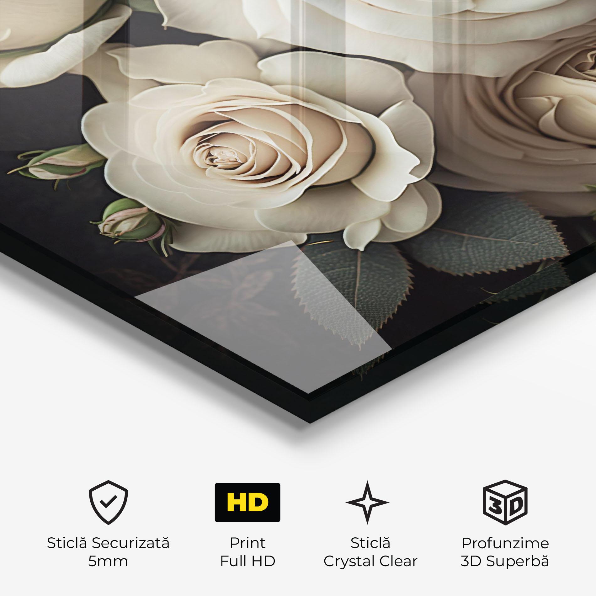 Tablou Sticla Cream Roses Close Up mockup 3