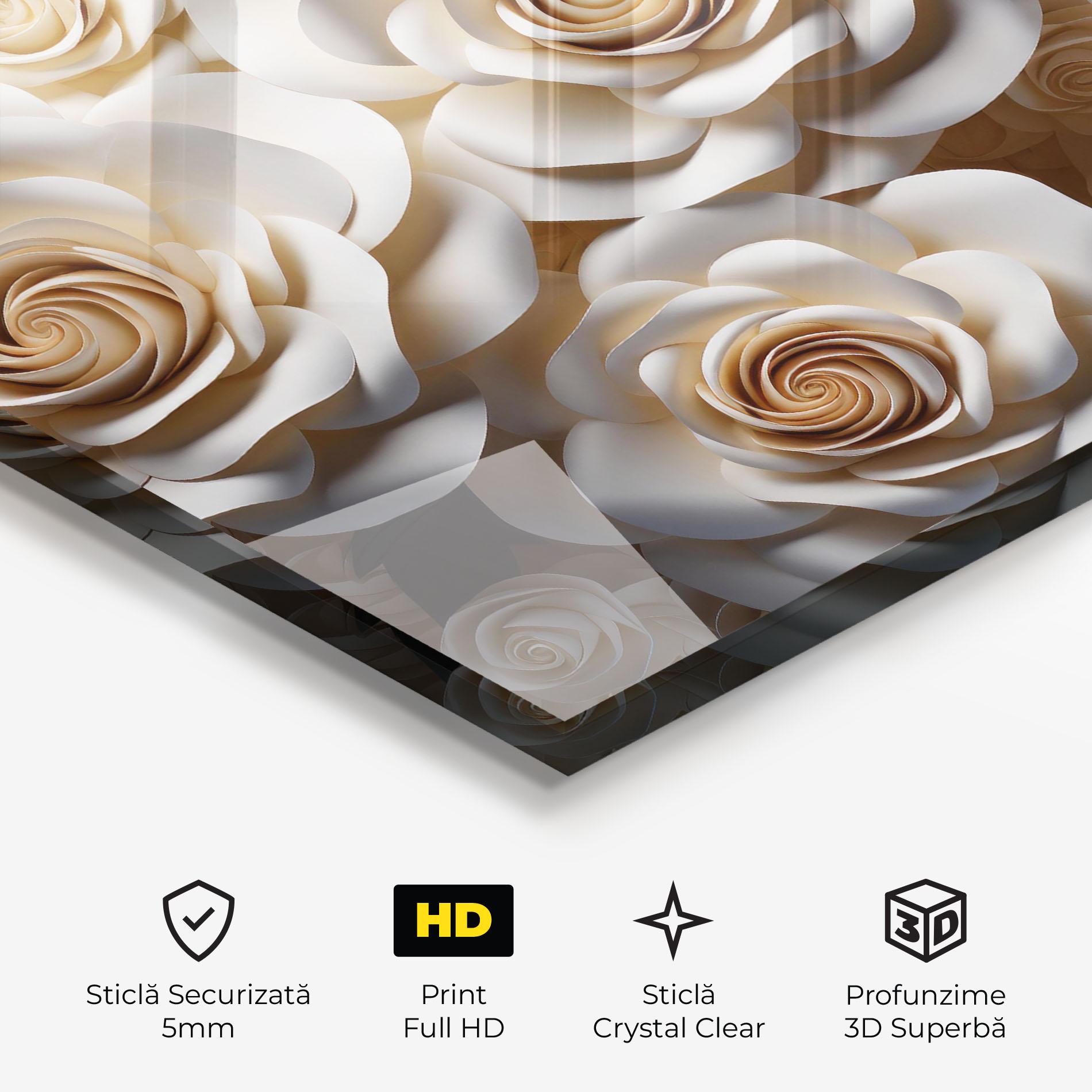Tablou Sticla Cream Roses Wall mockup 3