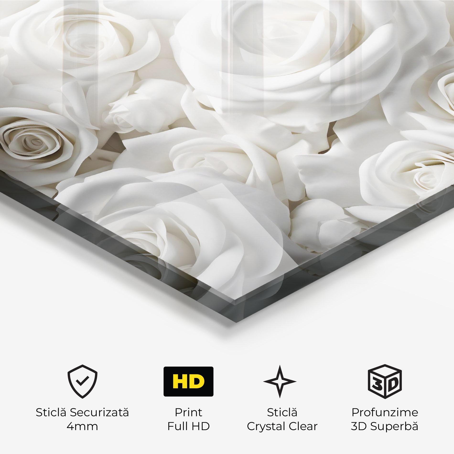 Tablou Sticla 3d White Roses mockup 3