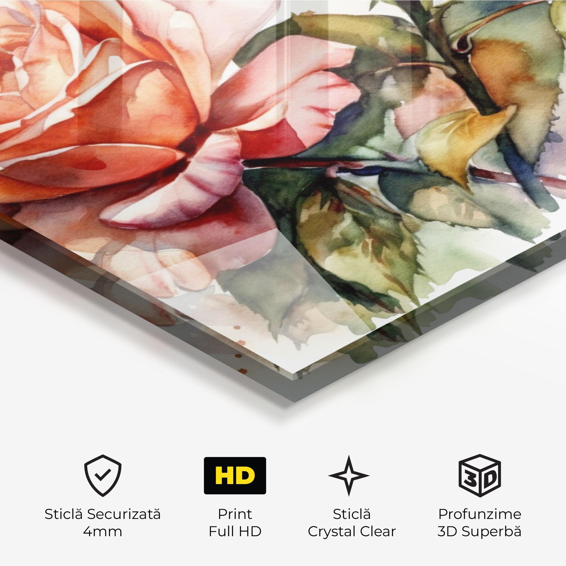 Tablou Sticla Big Rose Painted mockup 3