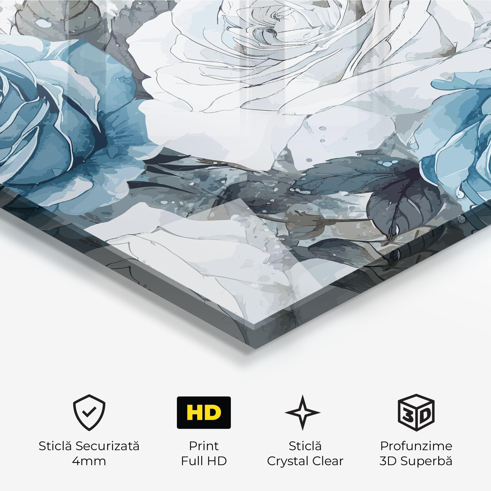 Tablou Sticla Blue White Rose mockup 3