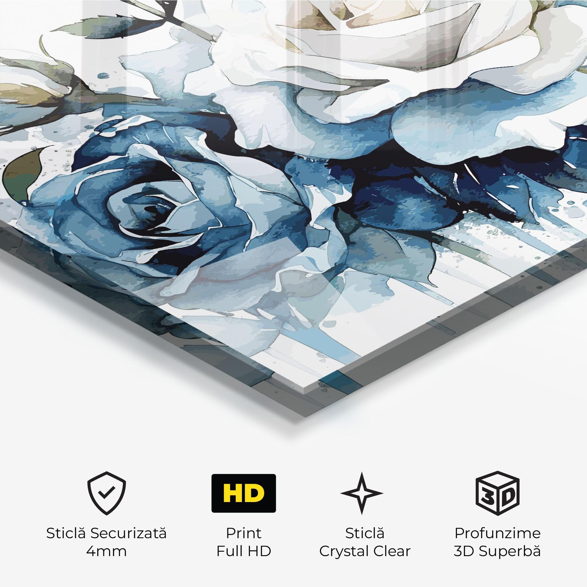 Tablou Sticla Blue White Roses mockup 3