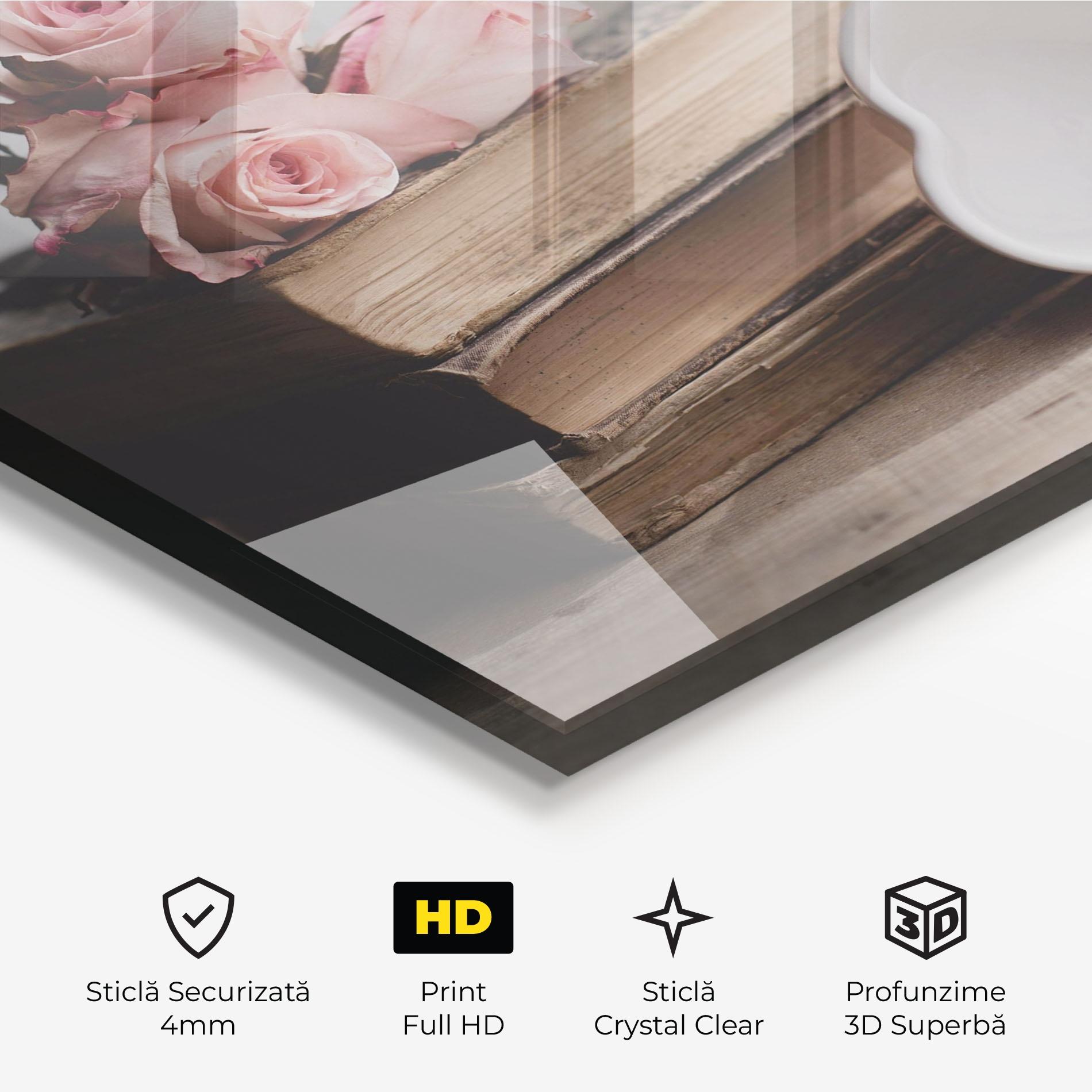 Tablou Sticla Books With Roses mockup 3