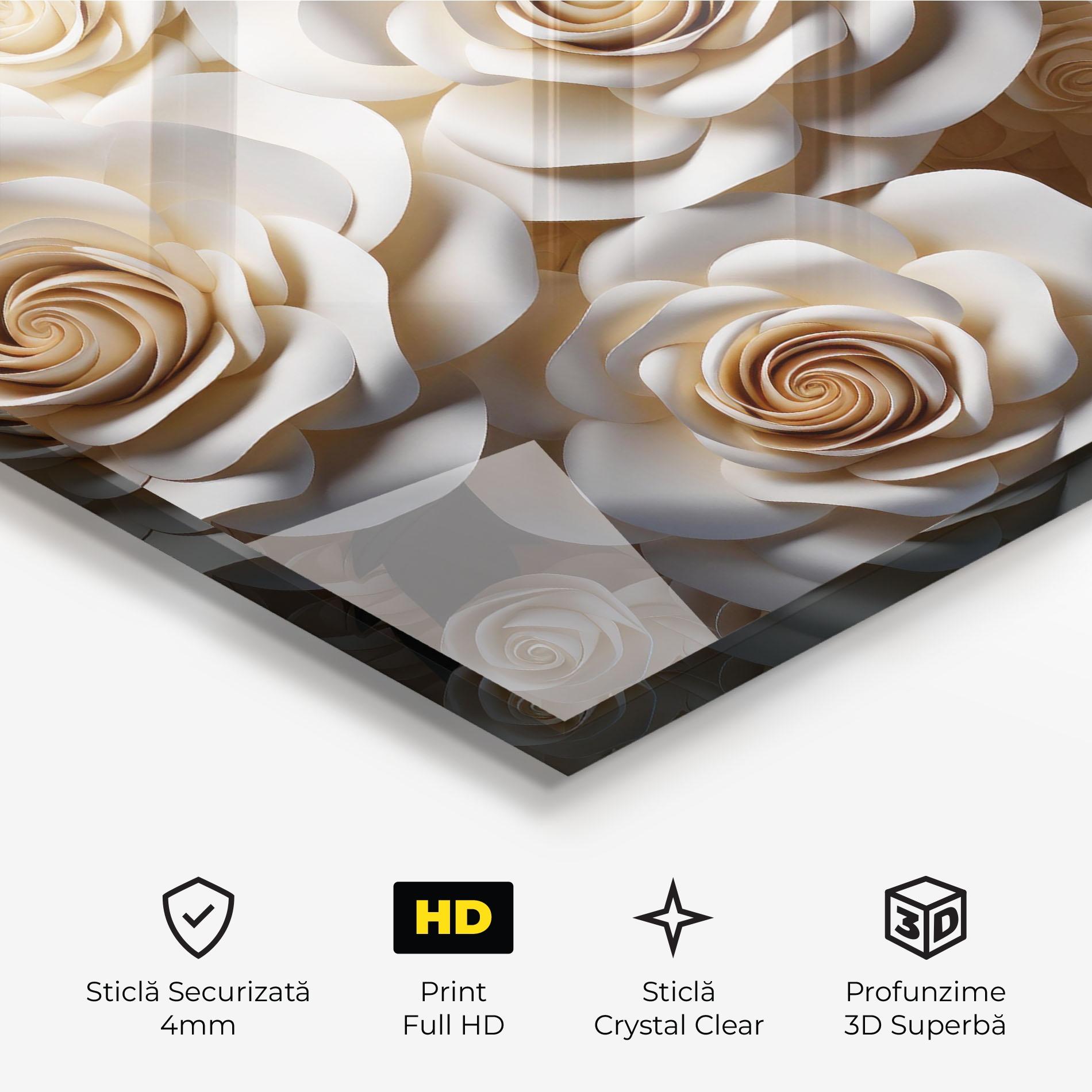 Tablou Sticla Cream Roses Wall mockup 3