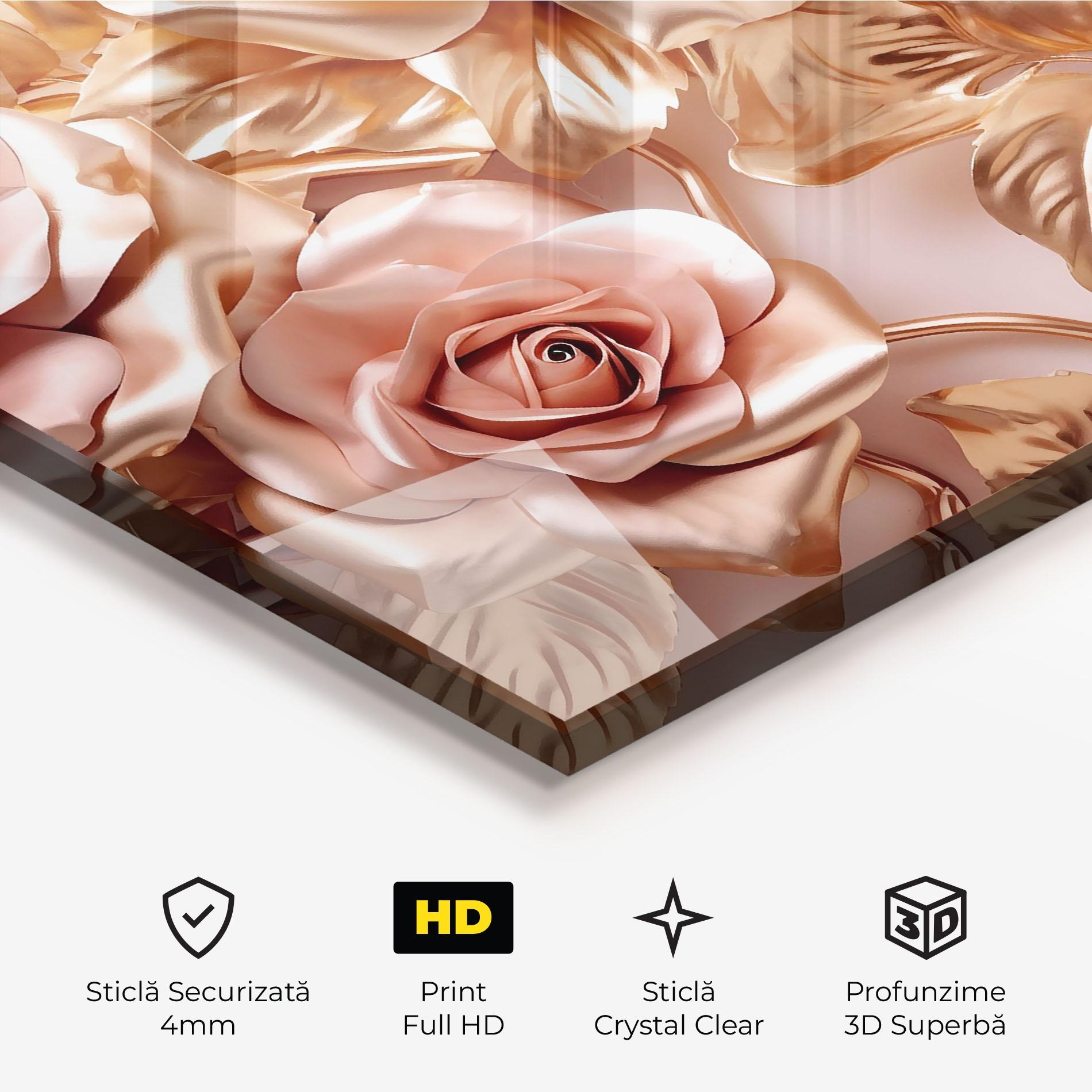 Tablou Sticla Pink Golden Roses mockup 3