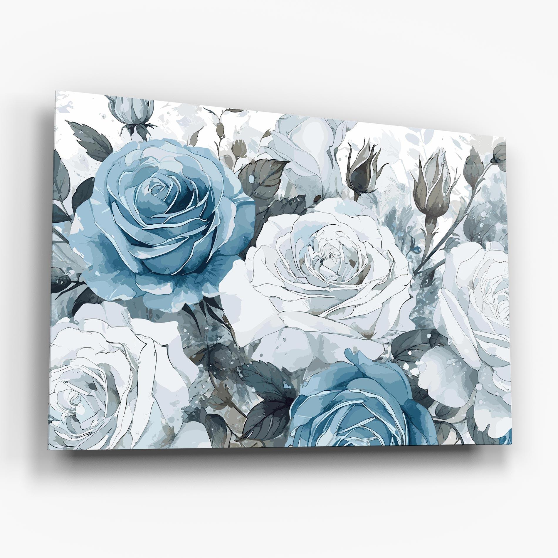 Tablou Sticla Blue White Rose mockup 6