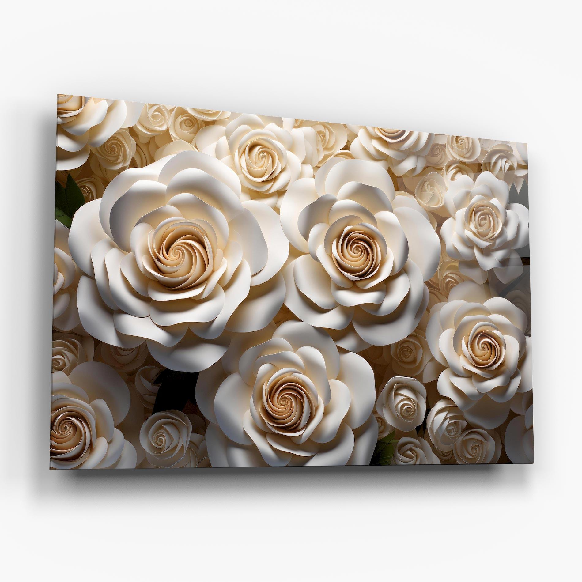 Tablou Sticla Cream Roses Wall mockup 6