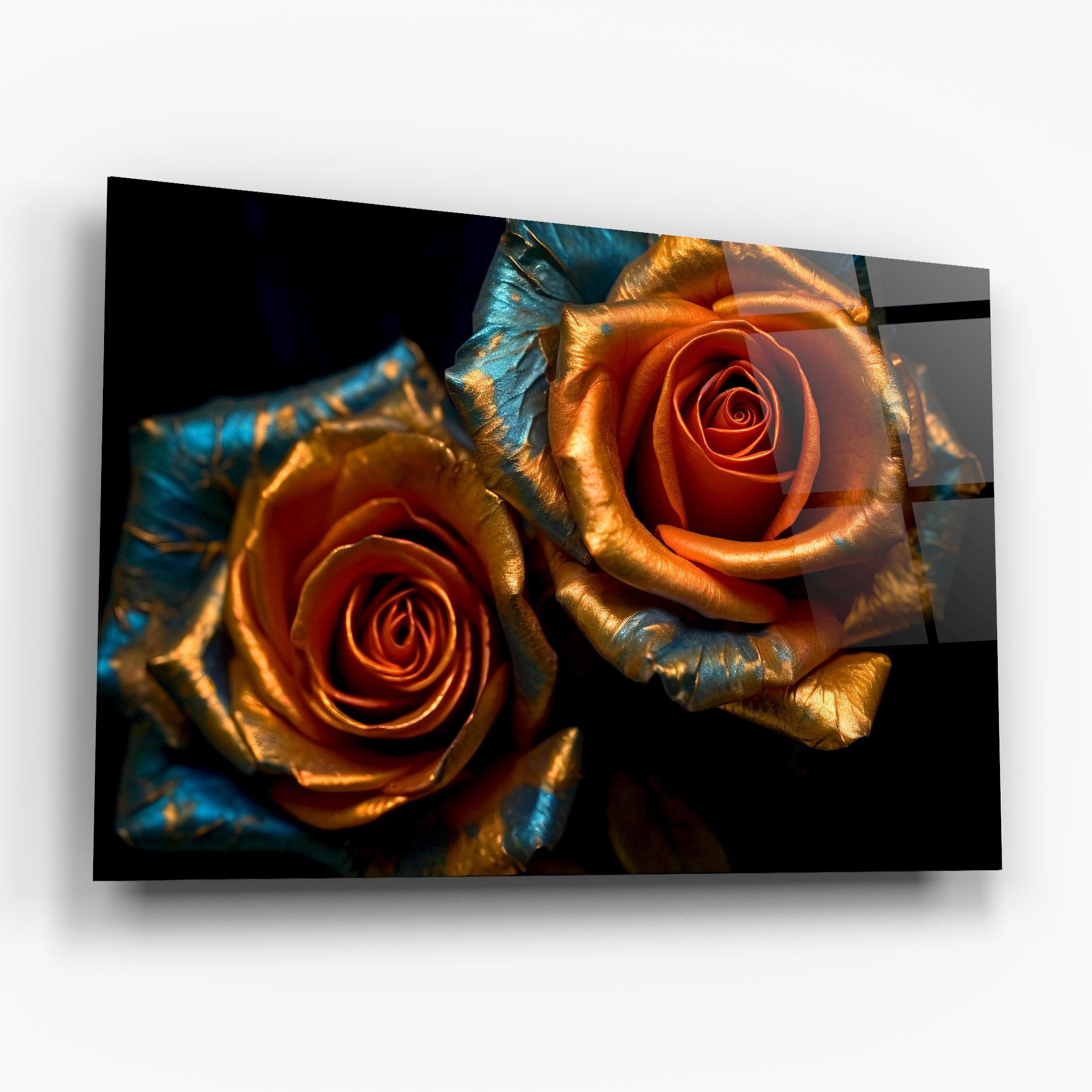 Tablou Sticla Golden Blue Roses mockup 6