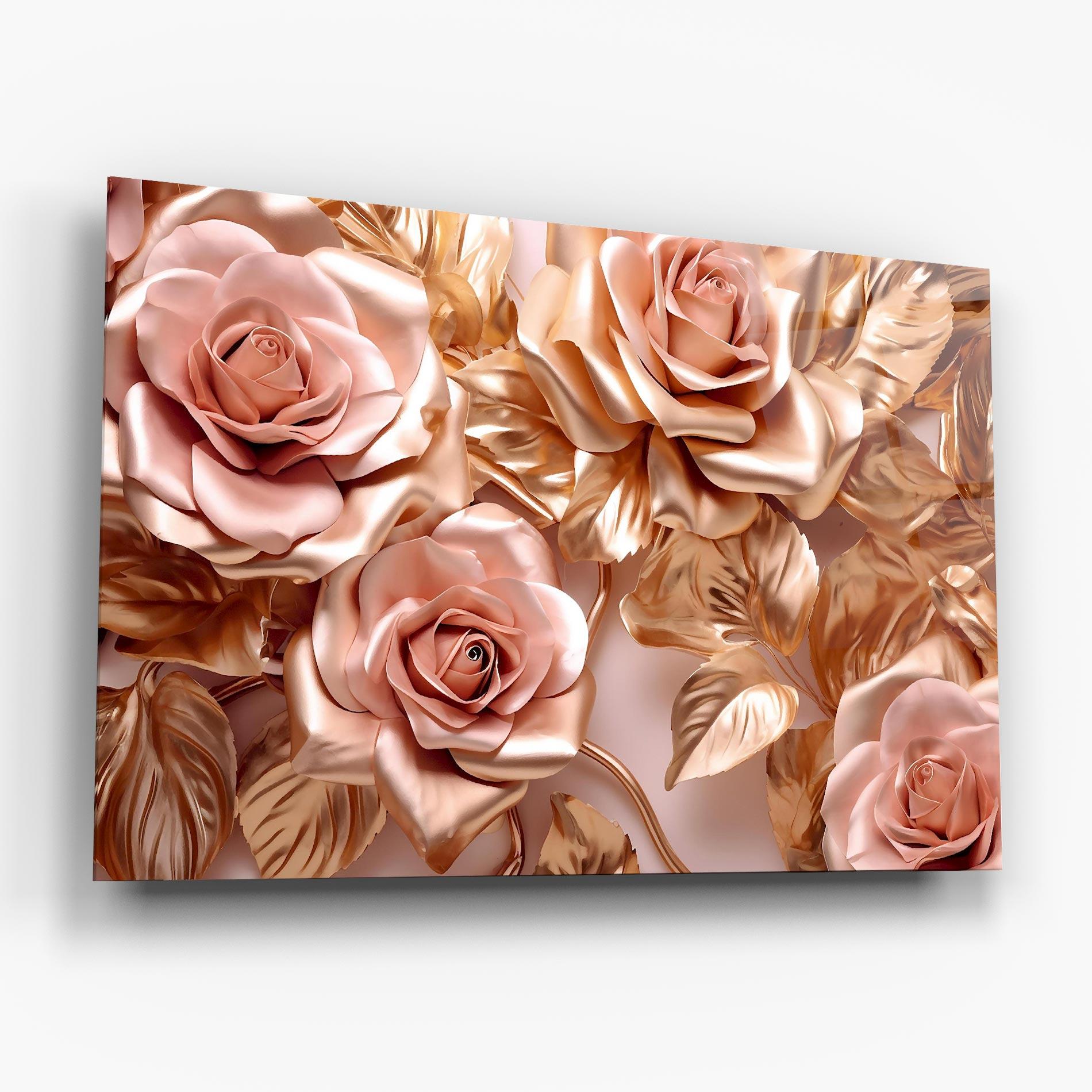 Tablou Sticla Pink Golden Roses mockup 6