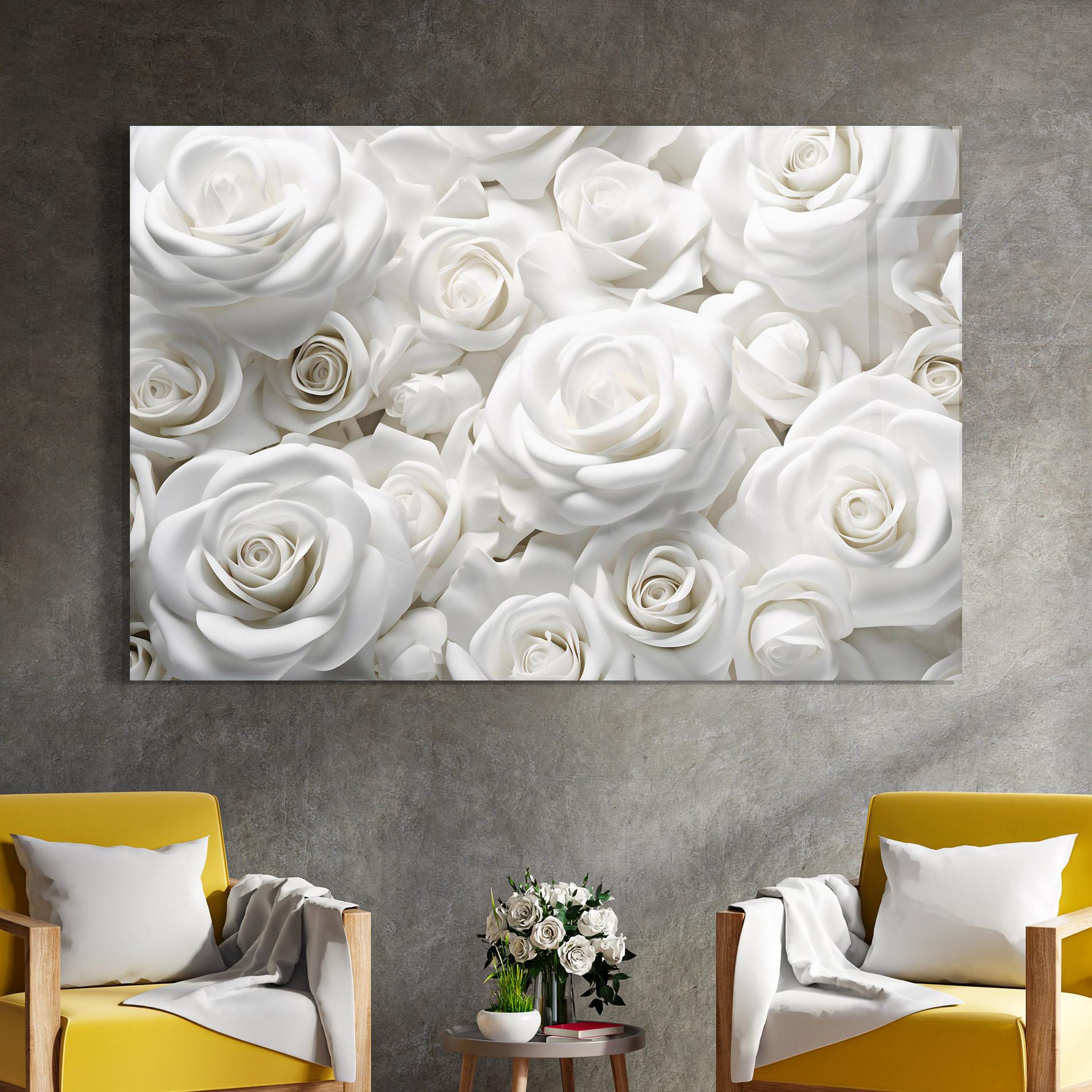 Tablou Sticla 3d White Roses mockup 4