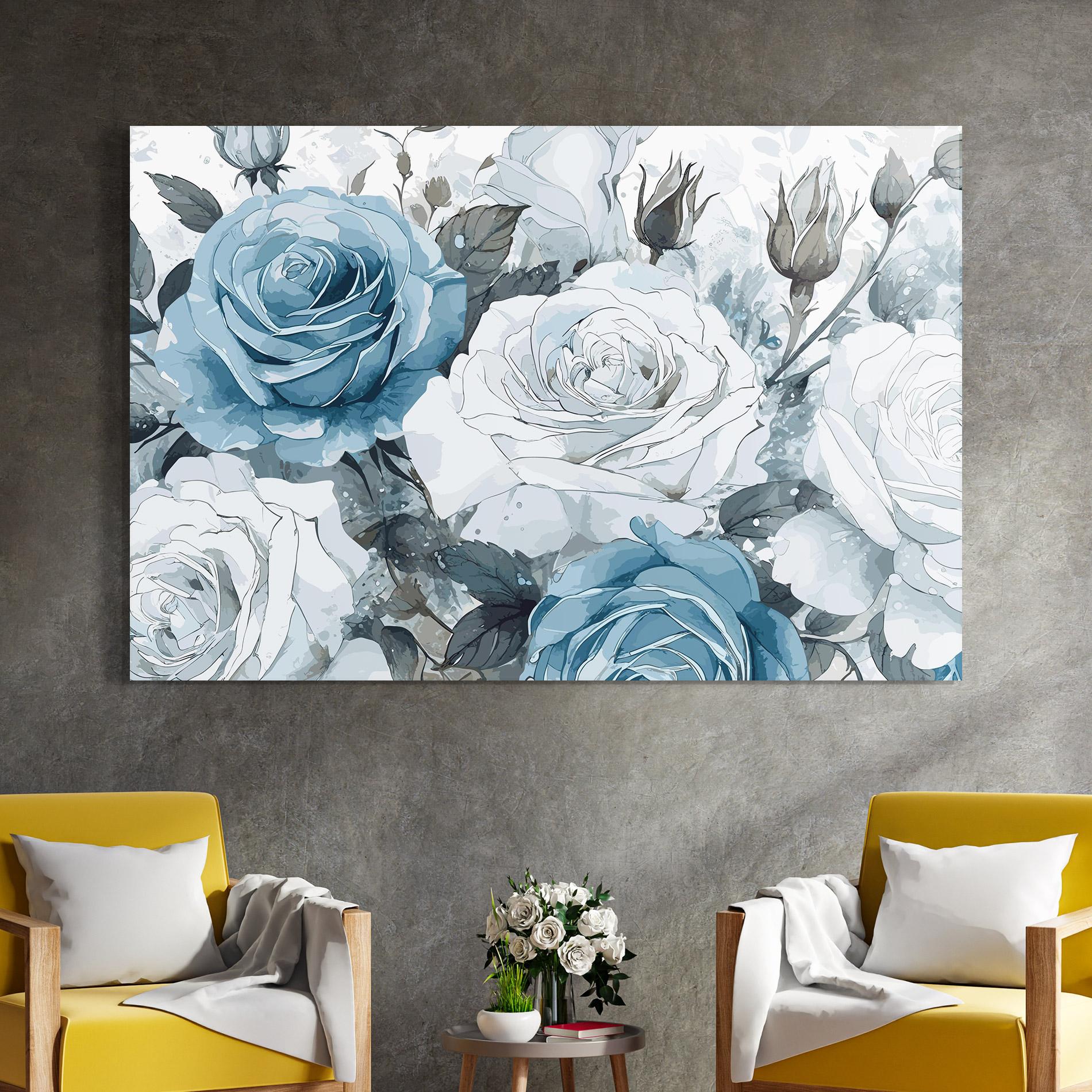 Tablou Sticla Blue White Rose mockup 4