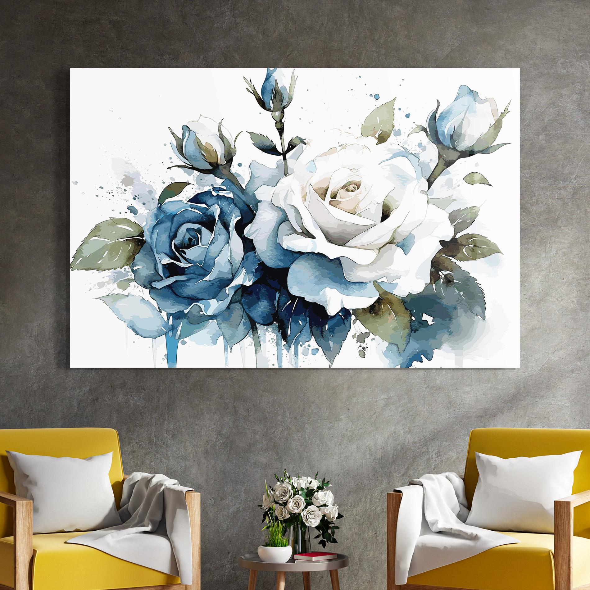 Tablou Sticla Blue White Roses mockup 4