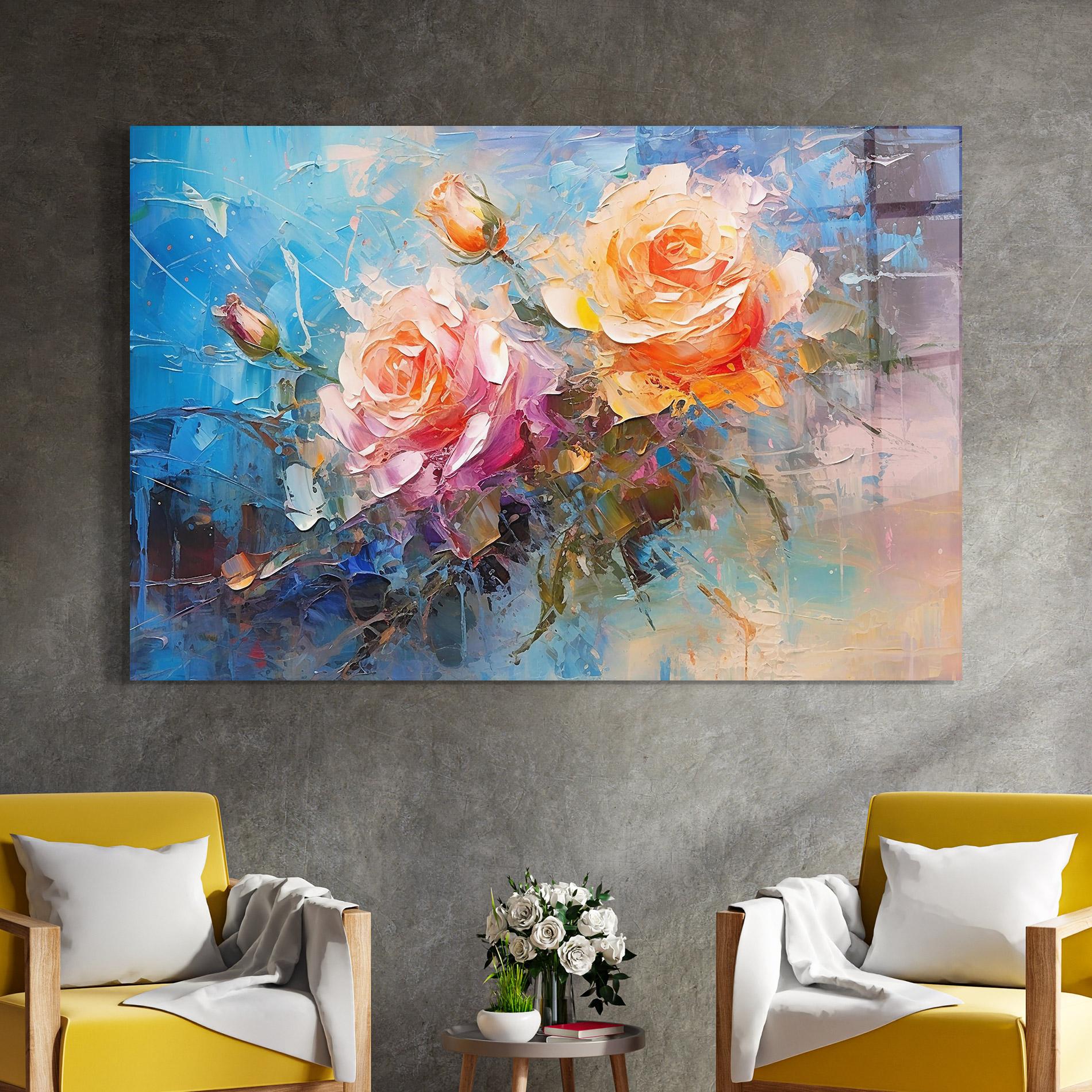Tablou Sticla Light Orange Rose Painting mockup 4