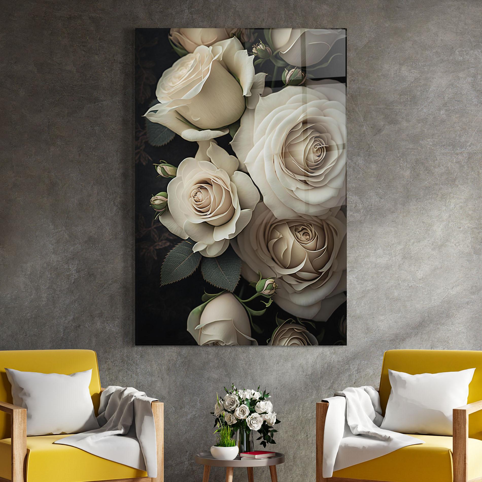 Tablou Sticla Cream Roses Close Up mockup 4
