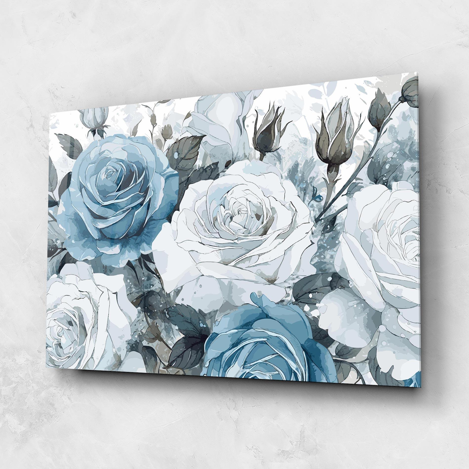 Tablou Sticla Blue White Rose mockup 1