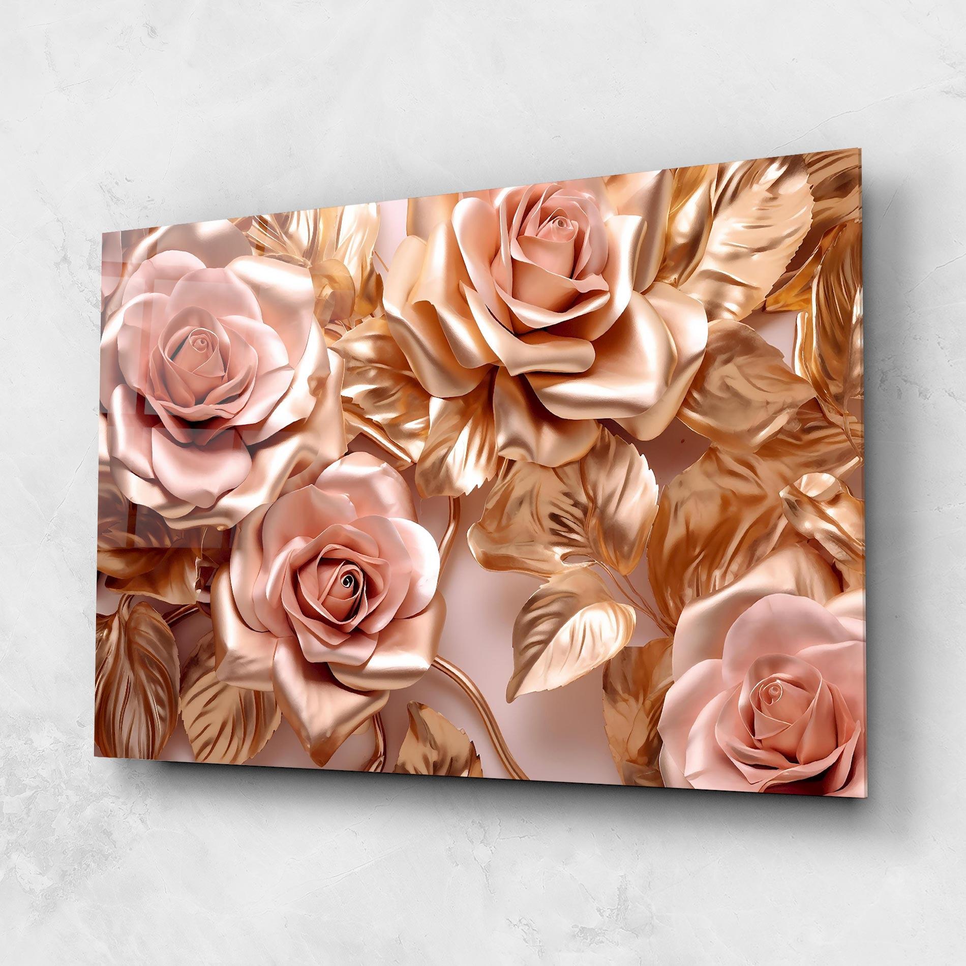 Tablou Sticla Pink Golden Roses mockup 1