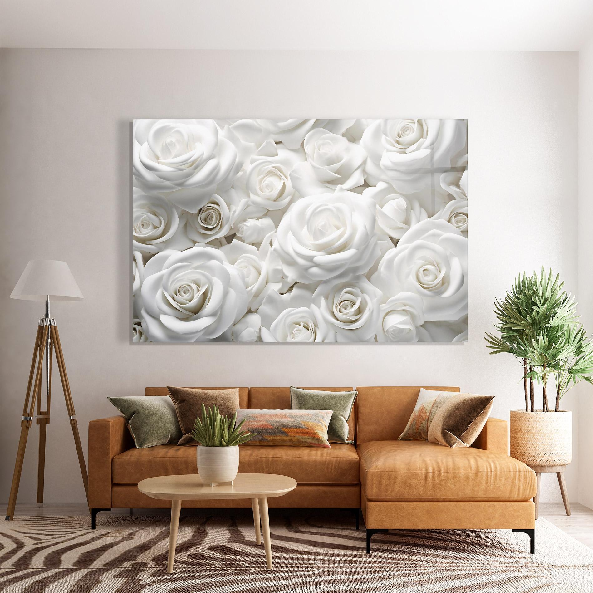 Tablou Sticla 3d White Roses mockup 7