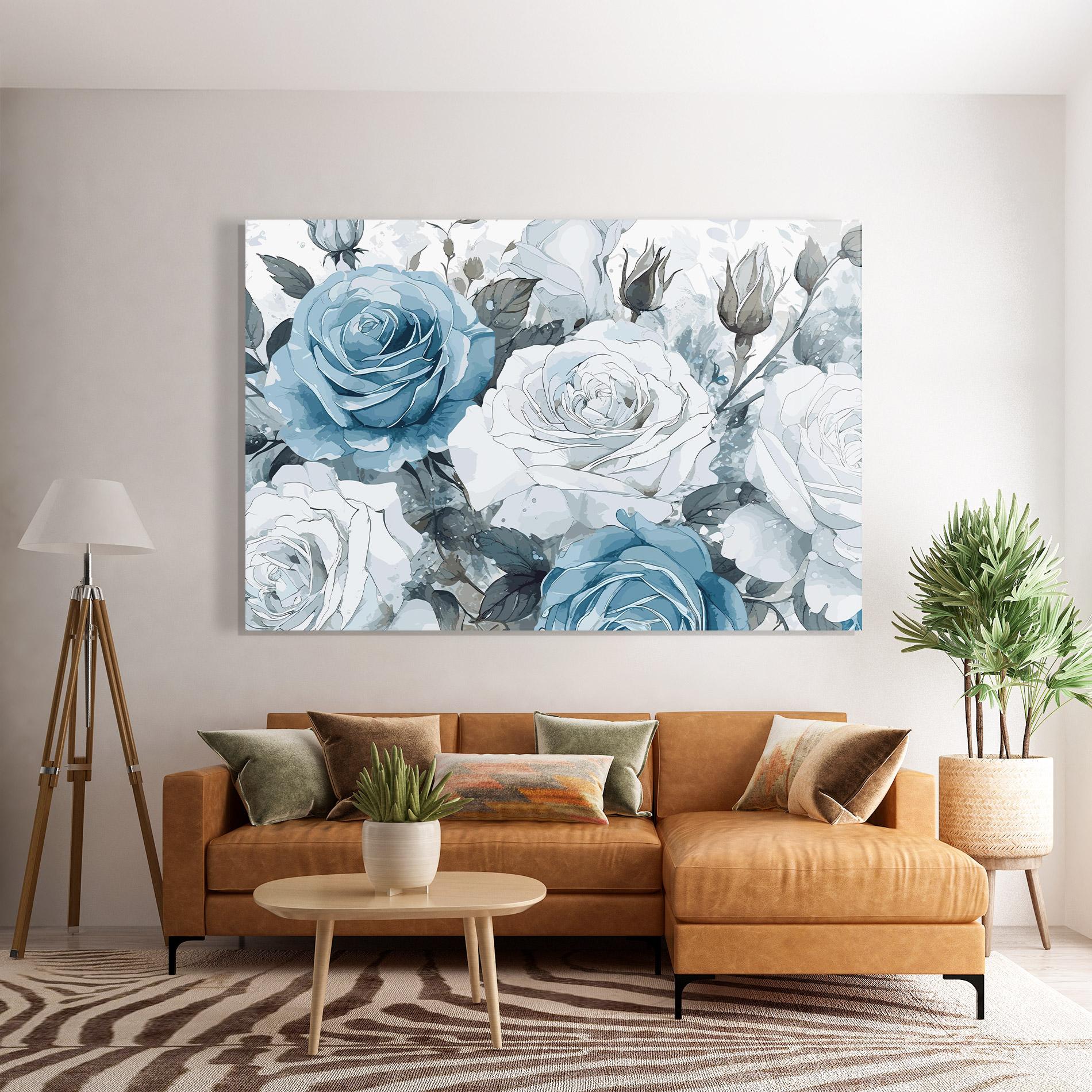 Tablou Sticla Blue White Rose mockup 7