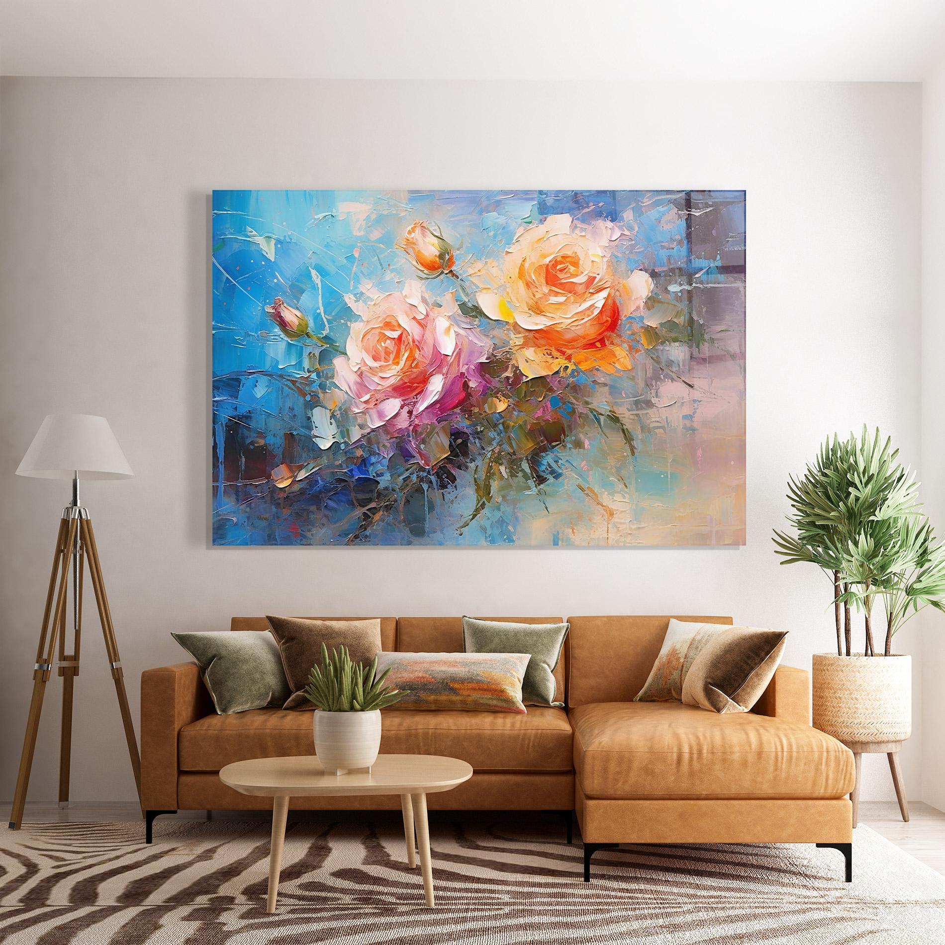Tablou Sticla Light Orange Rose Painting mockup 7