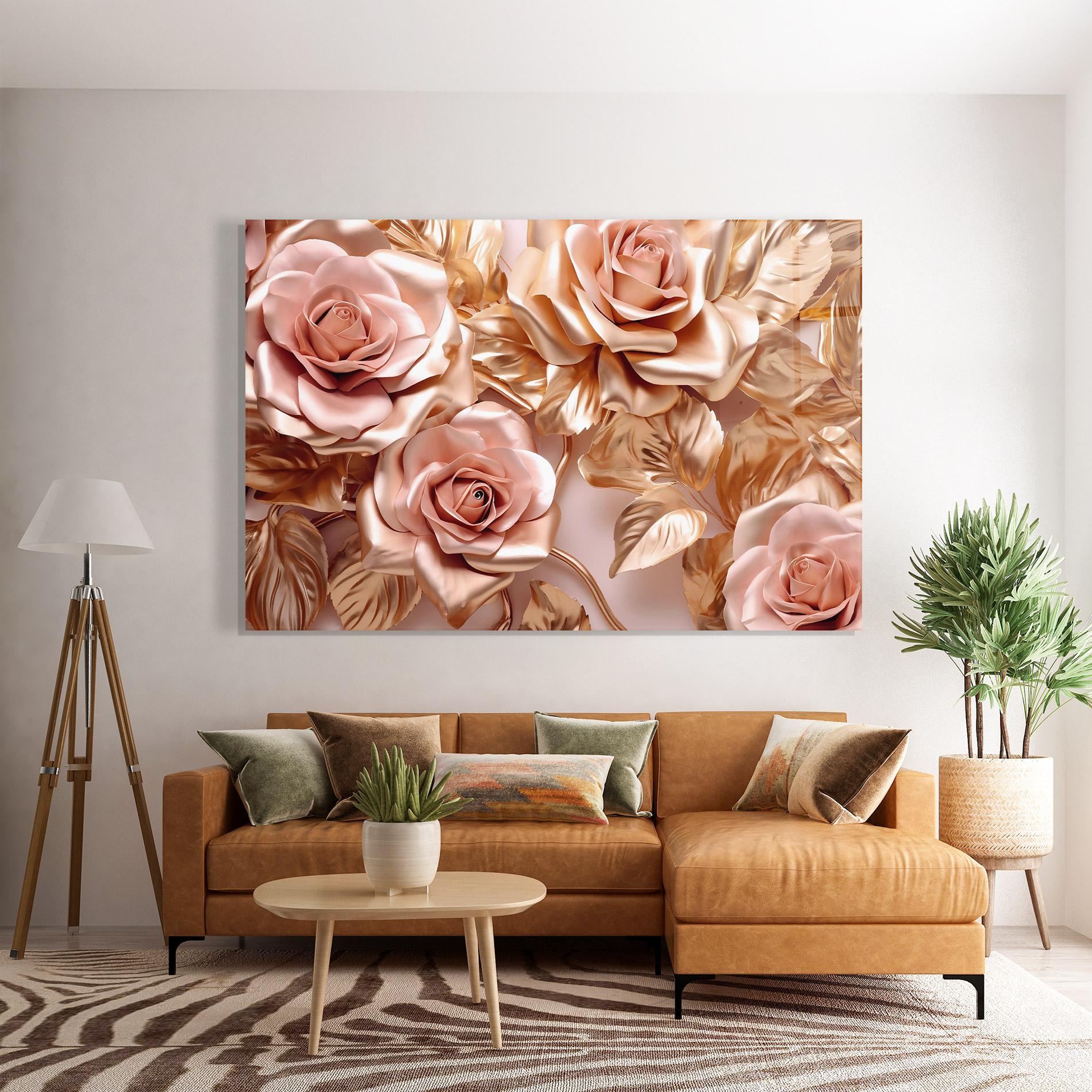 Tablou Sticla Pink Golden Roses mockup 7