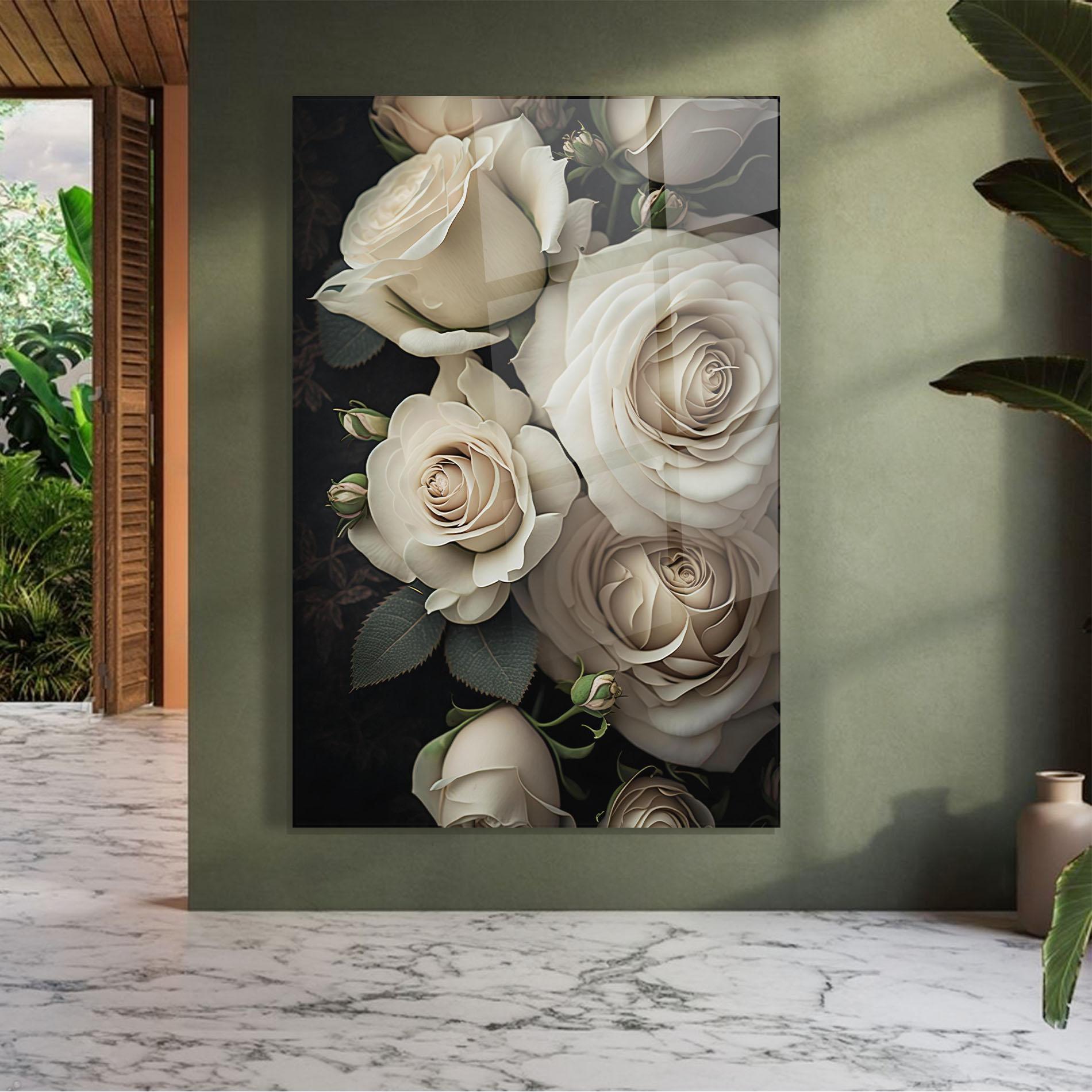 Tablou Sticla Cream Roses Close Up mockup 7