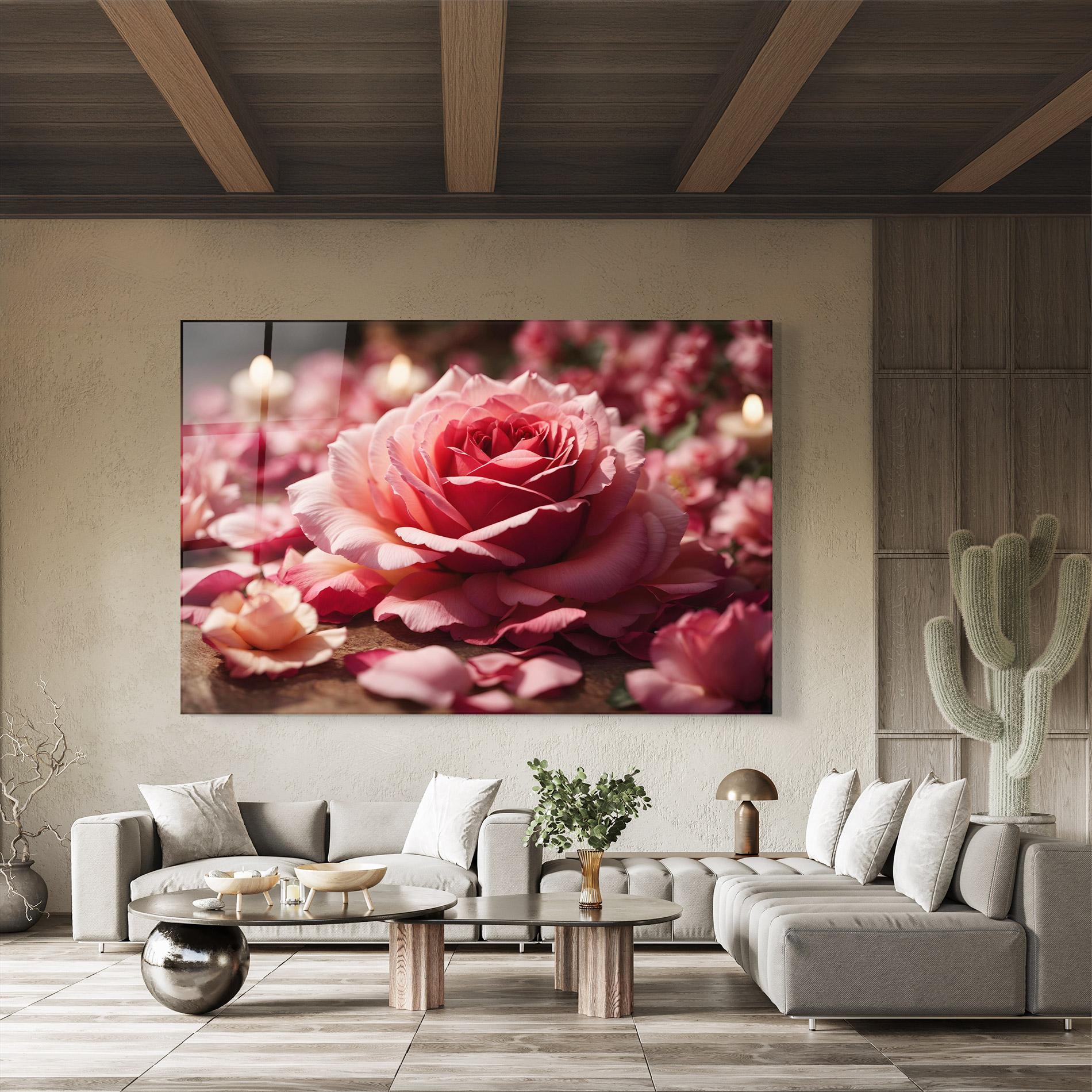 Tablou Sticla Big Pink Rose mockup 8