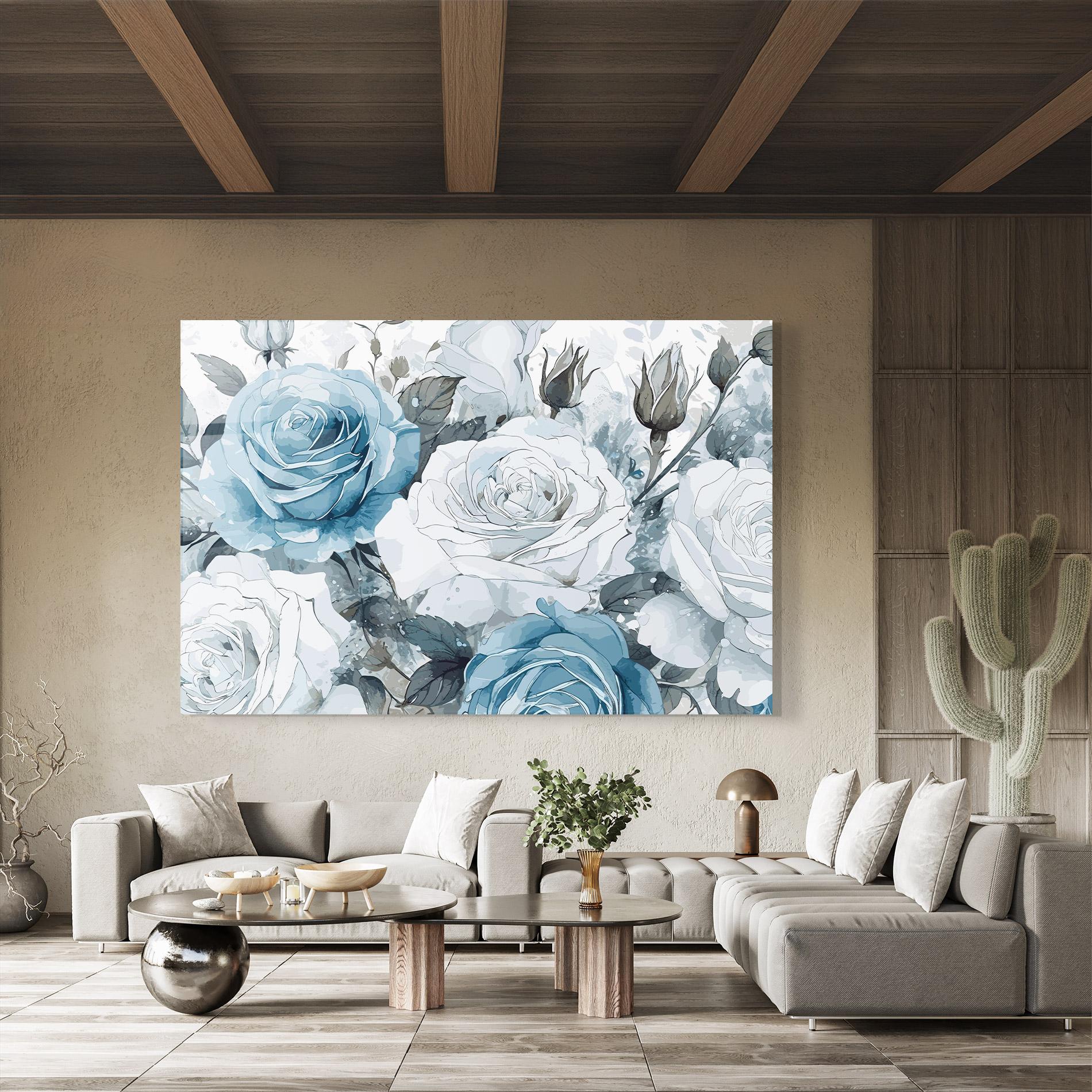 Tablou Sticla Blue White Rose mockup 8