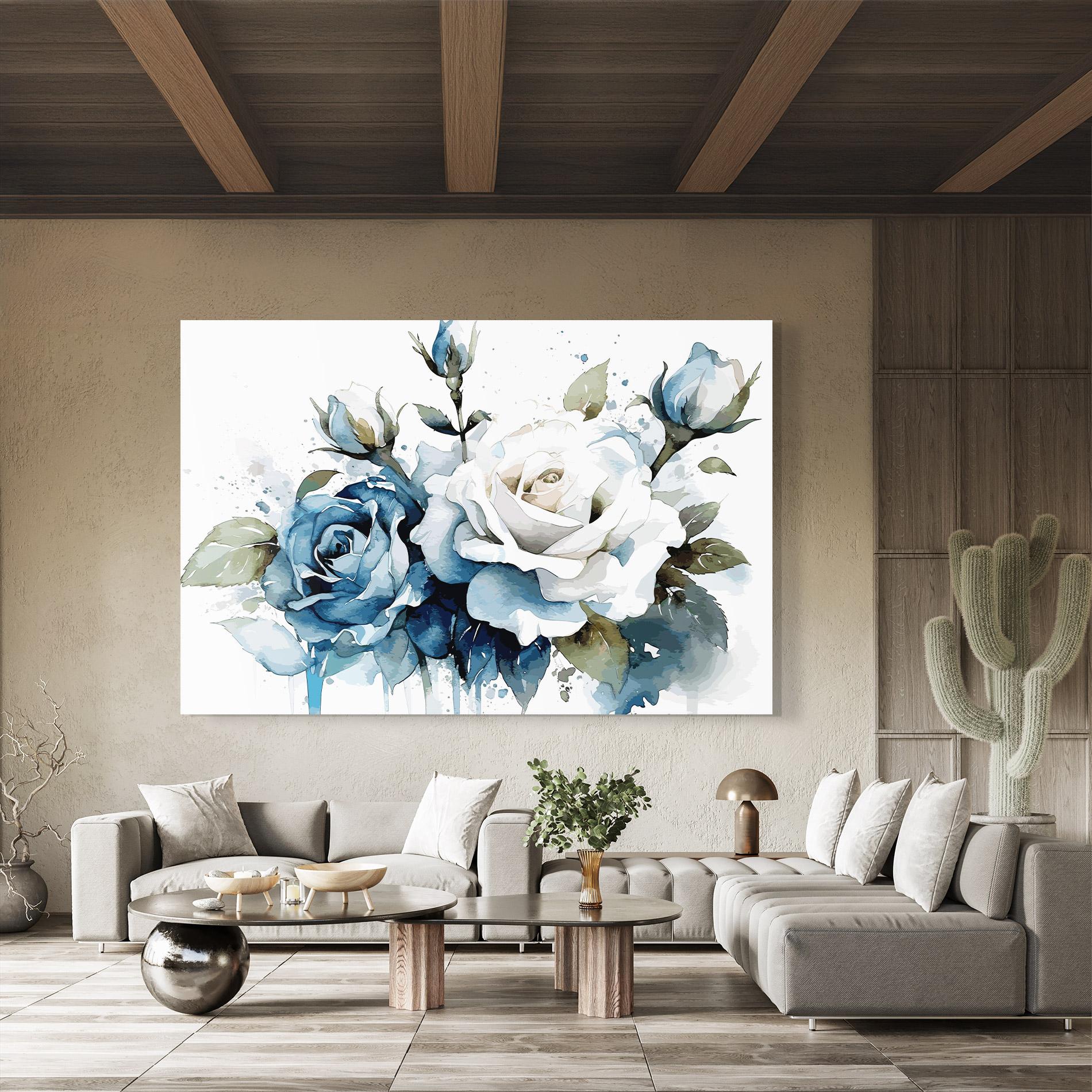 Tablou Sticla Blue White Roses mockup 8