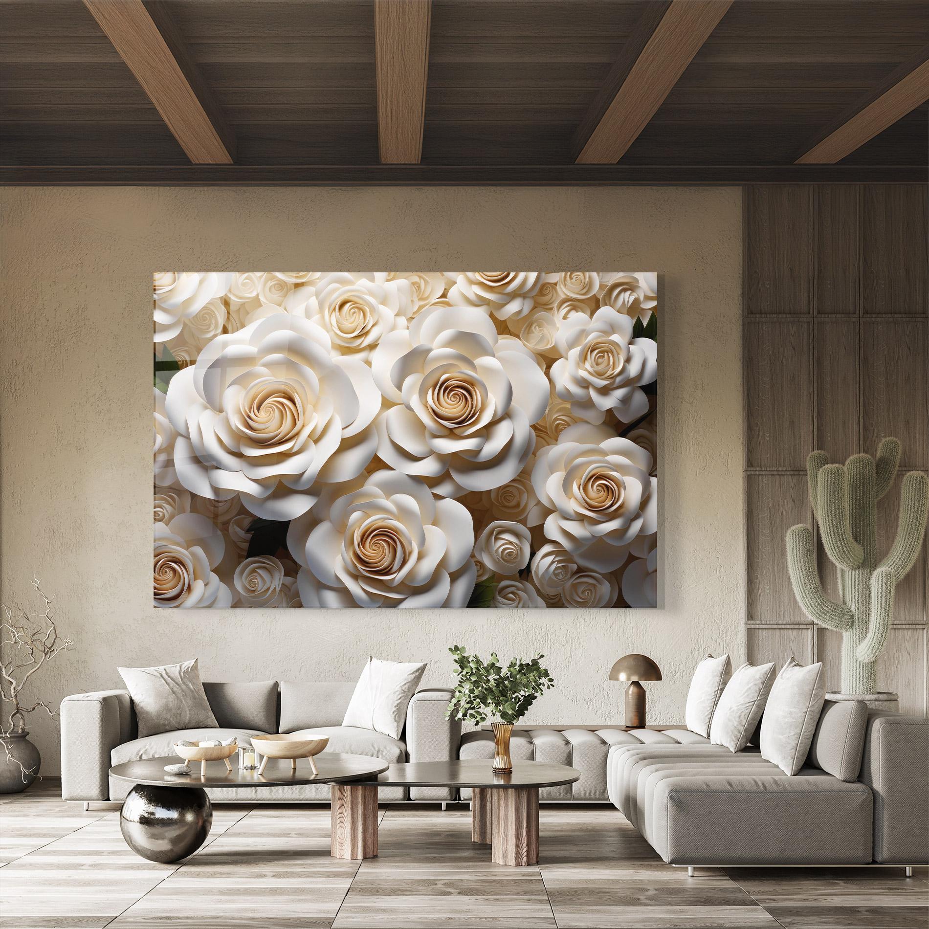 Tablou Sticla Cream Roses Wall mockup 8