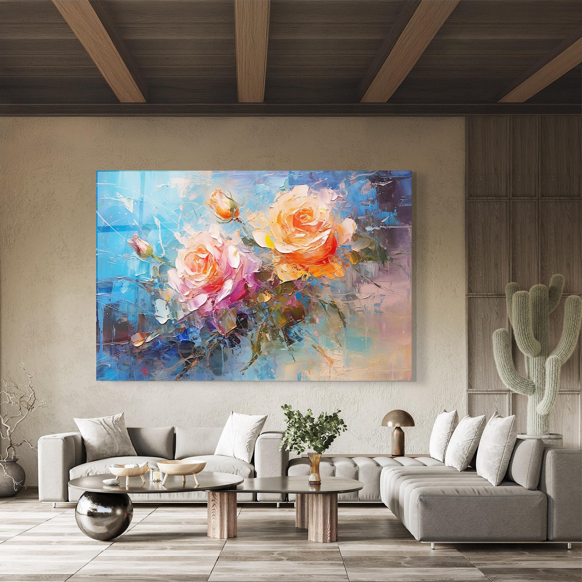 Tablou Sticla Light Orange Rose Painting mockup 8