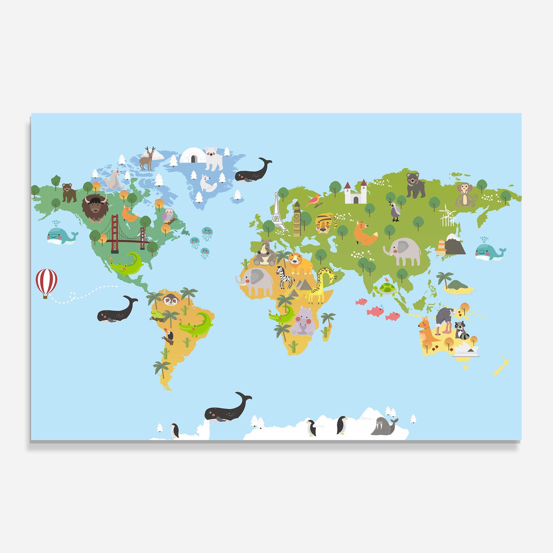 Tablou Sticla Animals Cute Map mockup 0