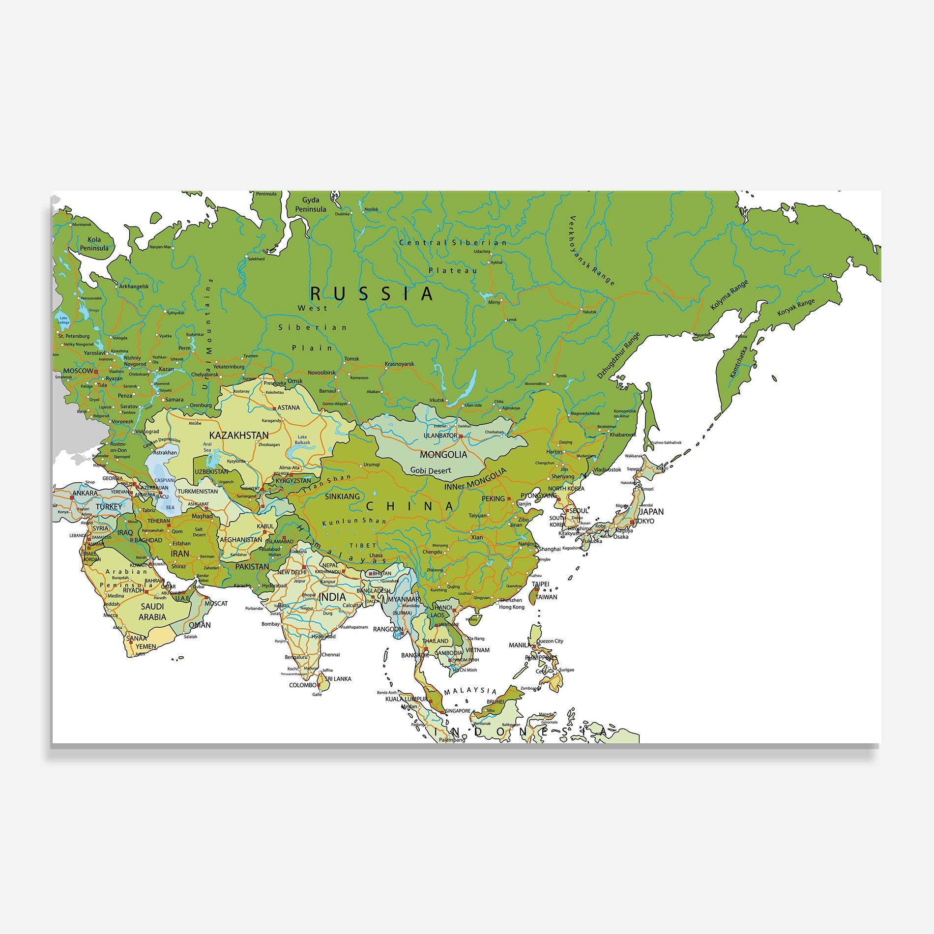 Tablou Sticla Asia Green Map mockup 0
