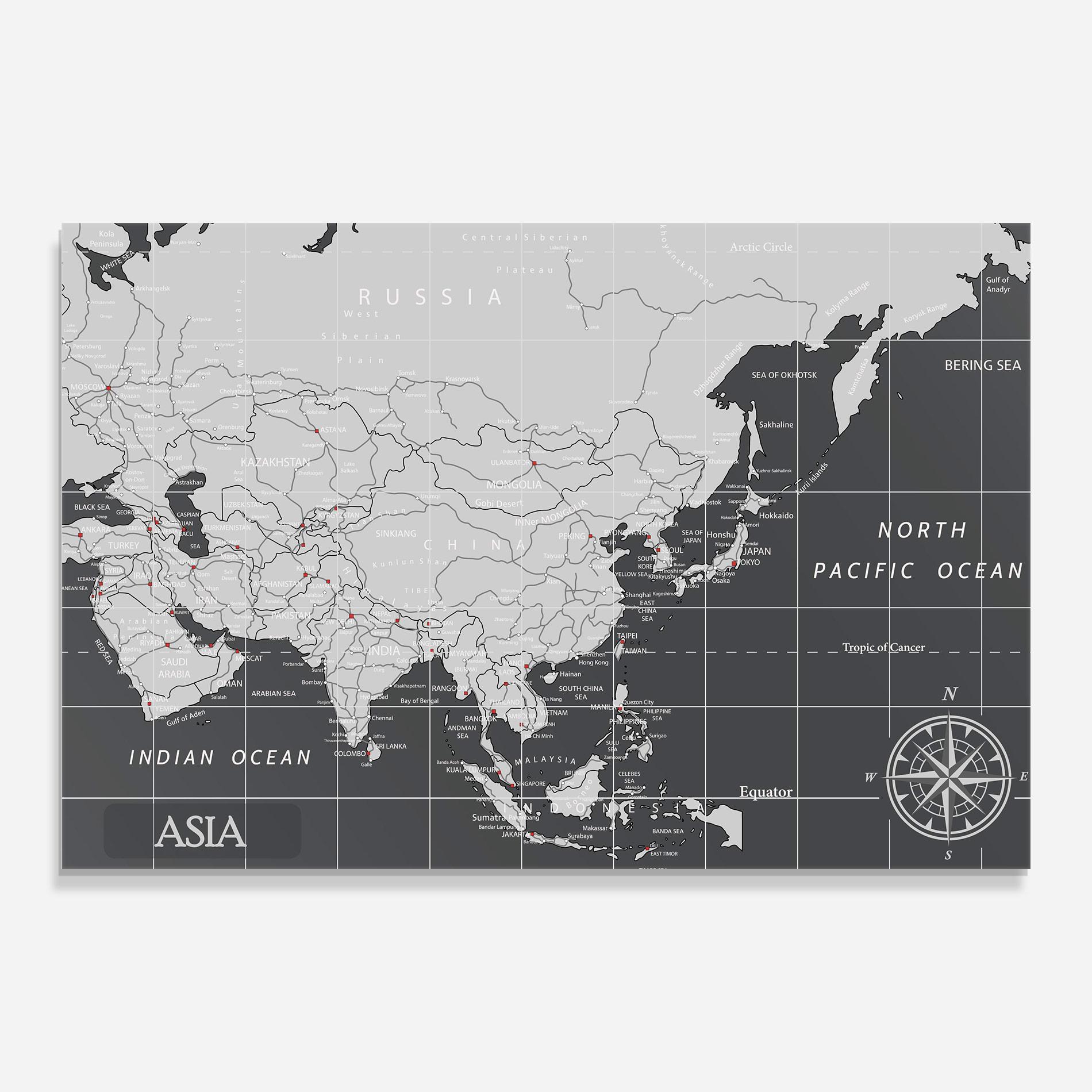 Tablou Sticla Asia Minimal Map mockup 0