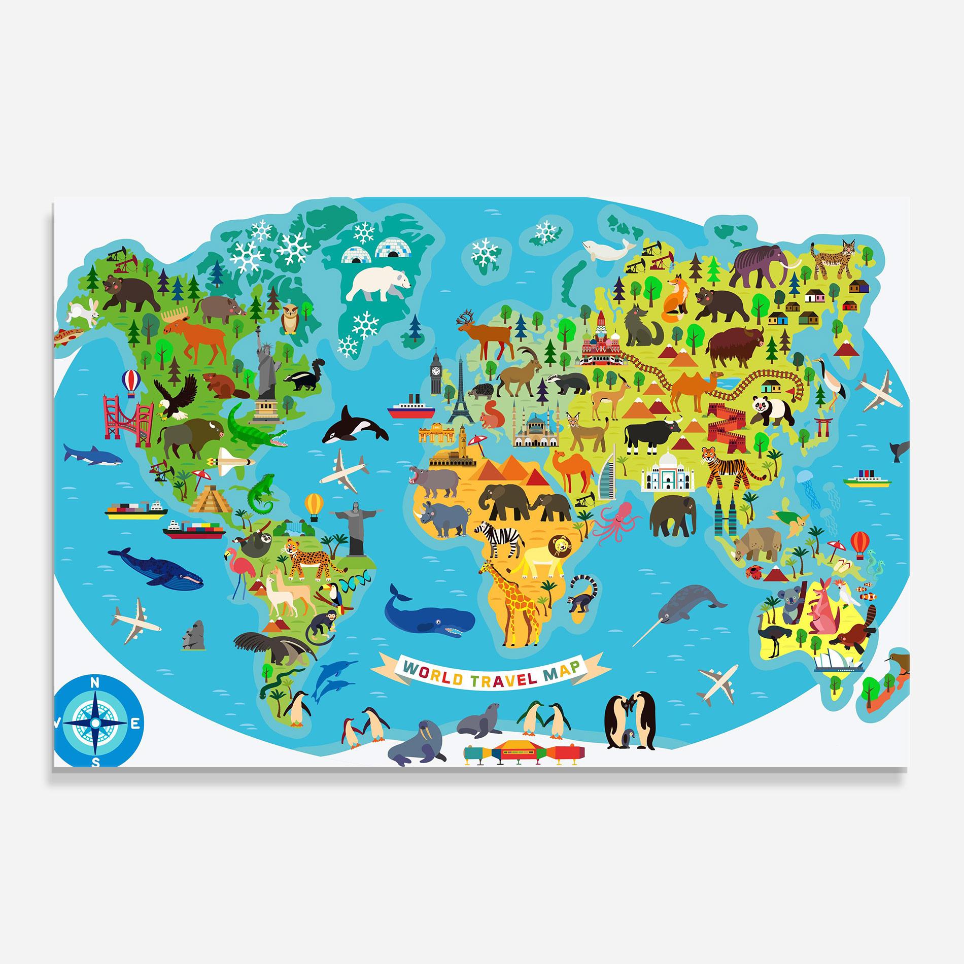 Tablou Sticla Kids Travel Map mockup 0