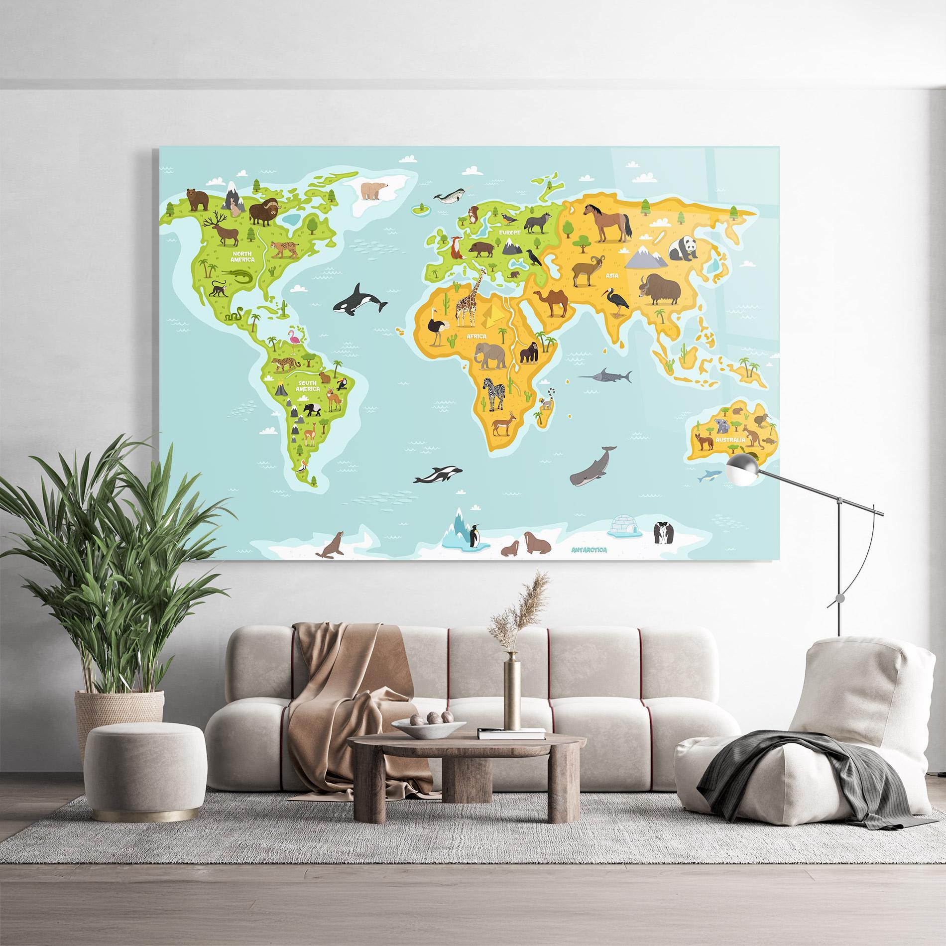 Tablou Sticla Animals World Map mockup 9
