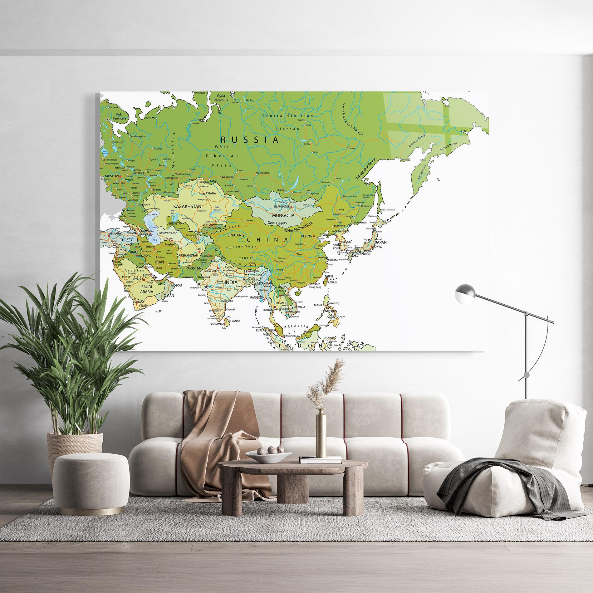 Tablou Sticla Asia Green Map mockup 9
