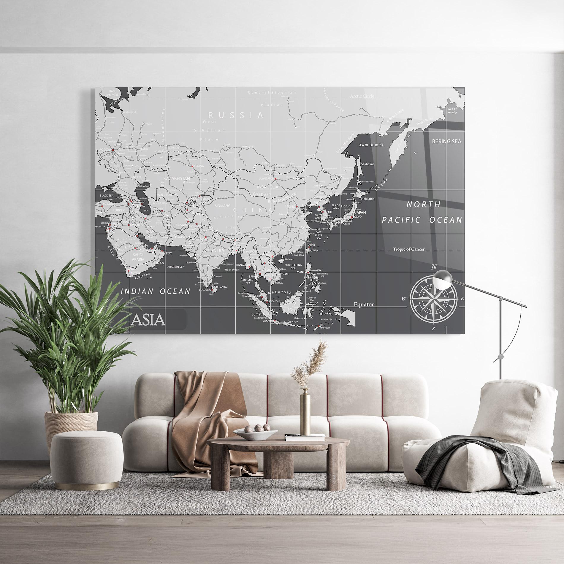 Tablou Sticla Asia Minimal Map mockup 9