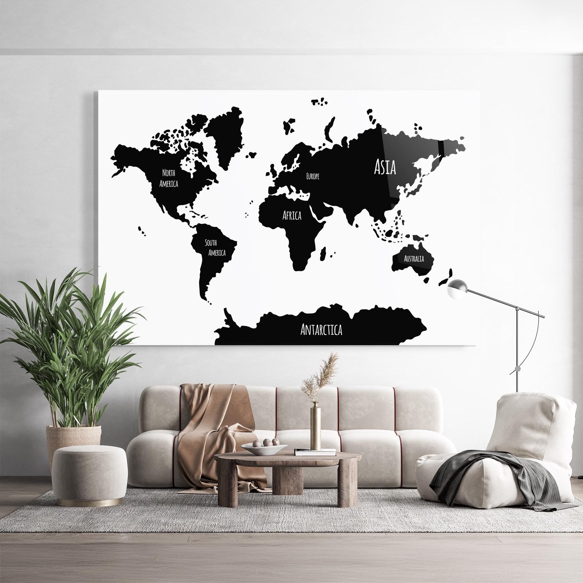 Tablou Sticla Black Map World mockup 9