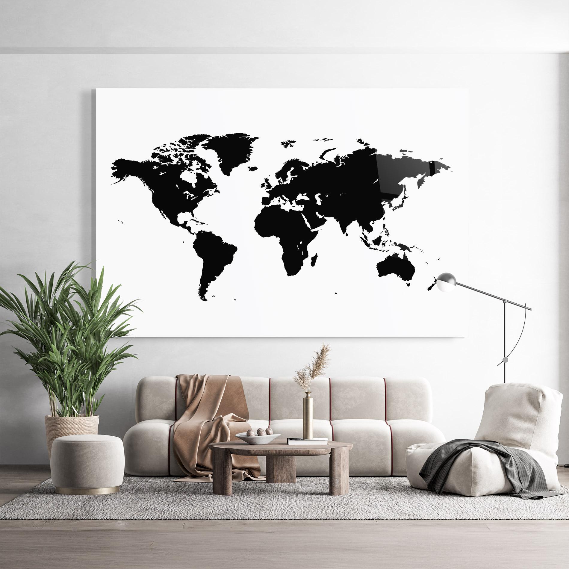 Tablou Sticla Black World Map mockup 9