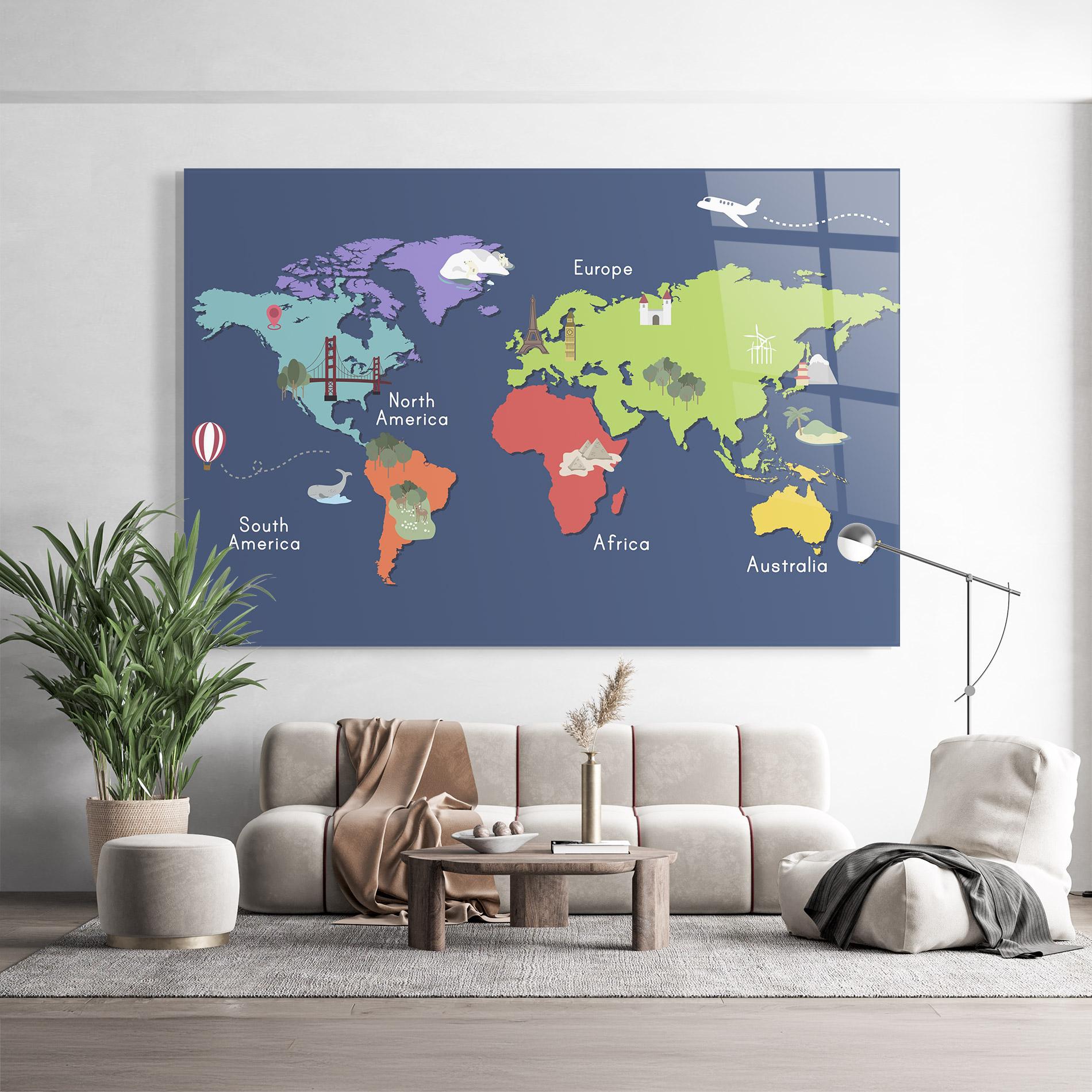 Tablou Sticla Blue Map World mockup 9